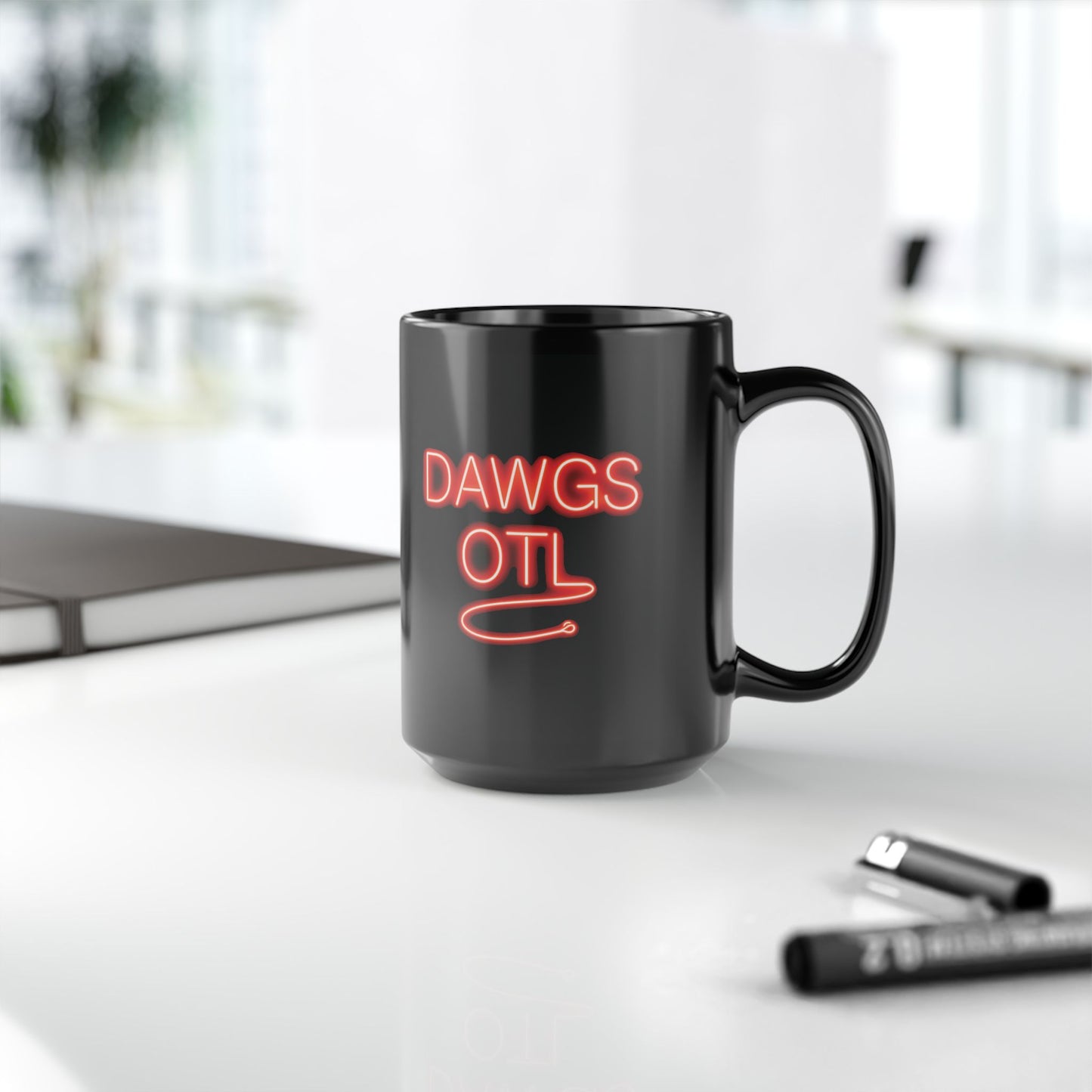 Coffee Mug - DAWGS OTL Neon-Style Black 11oz & 15oz, Georgia Bulldogs Fan Gift