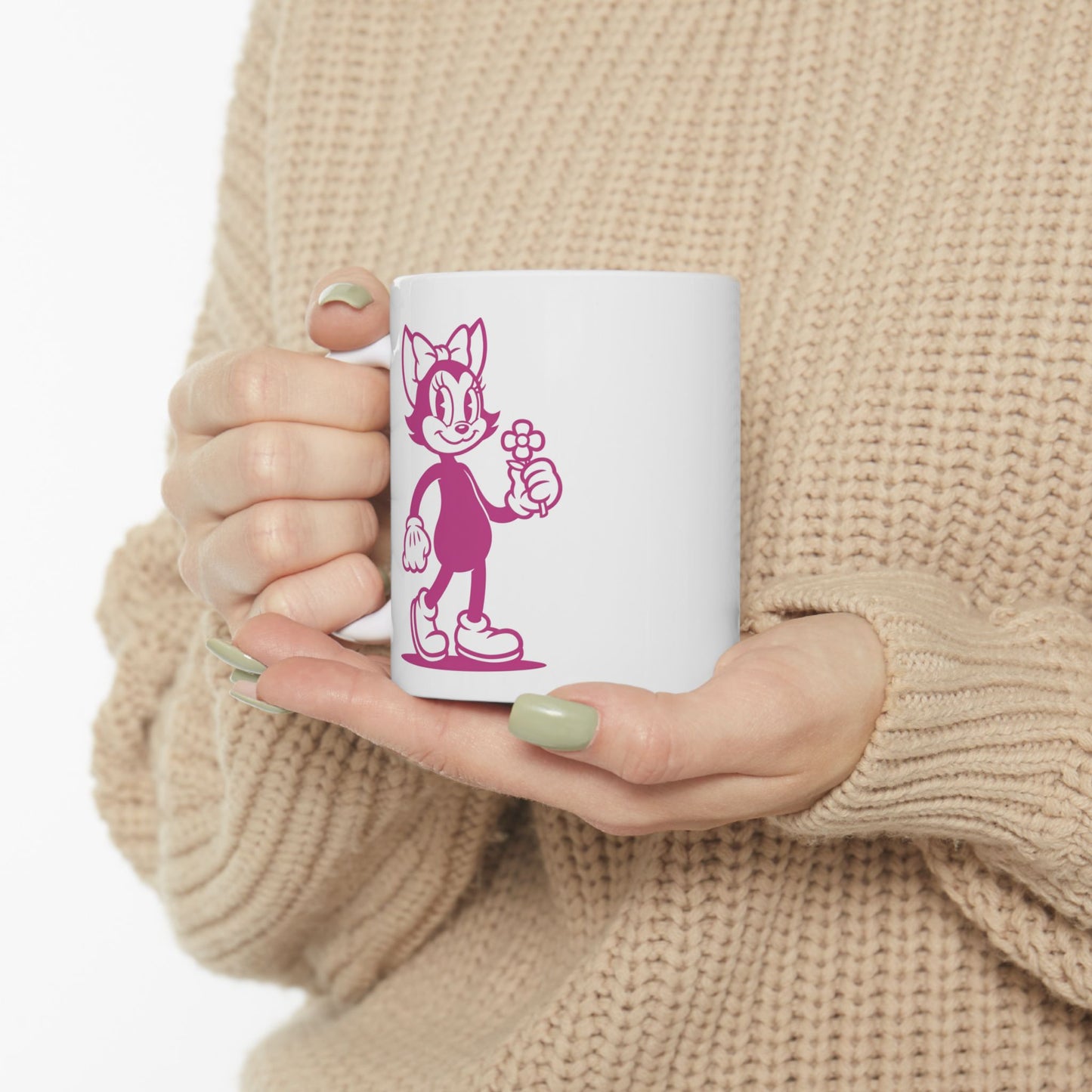 Ceramic Mug - Mrs Hemp Cat Holding A Flower Charming Coffee Mug for Women