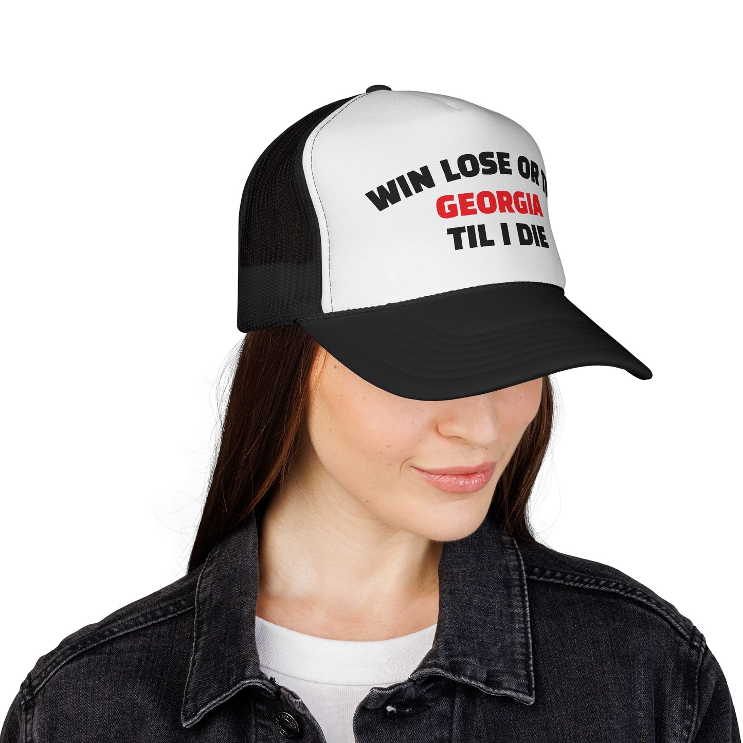Trucker Cap with 'Win Lose or Tie Georgia Til I Die' Design
