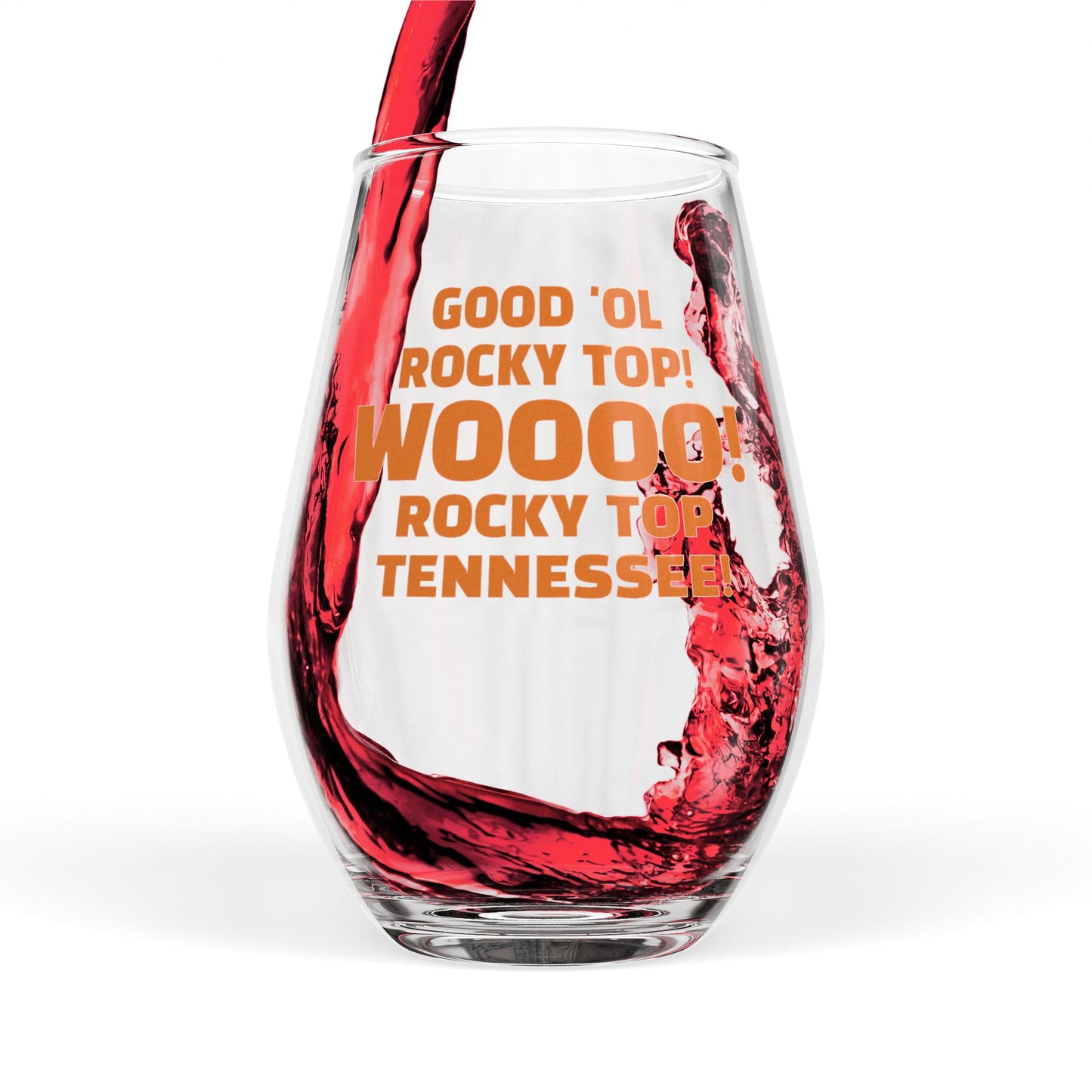 Rocky Top Stemless Wine Glass - Perfect for Tailgating, Parties, Housewarming, and Tennessee Fans