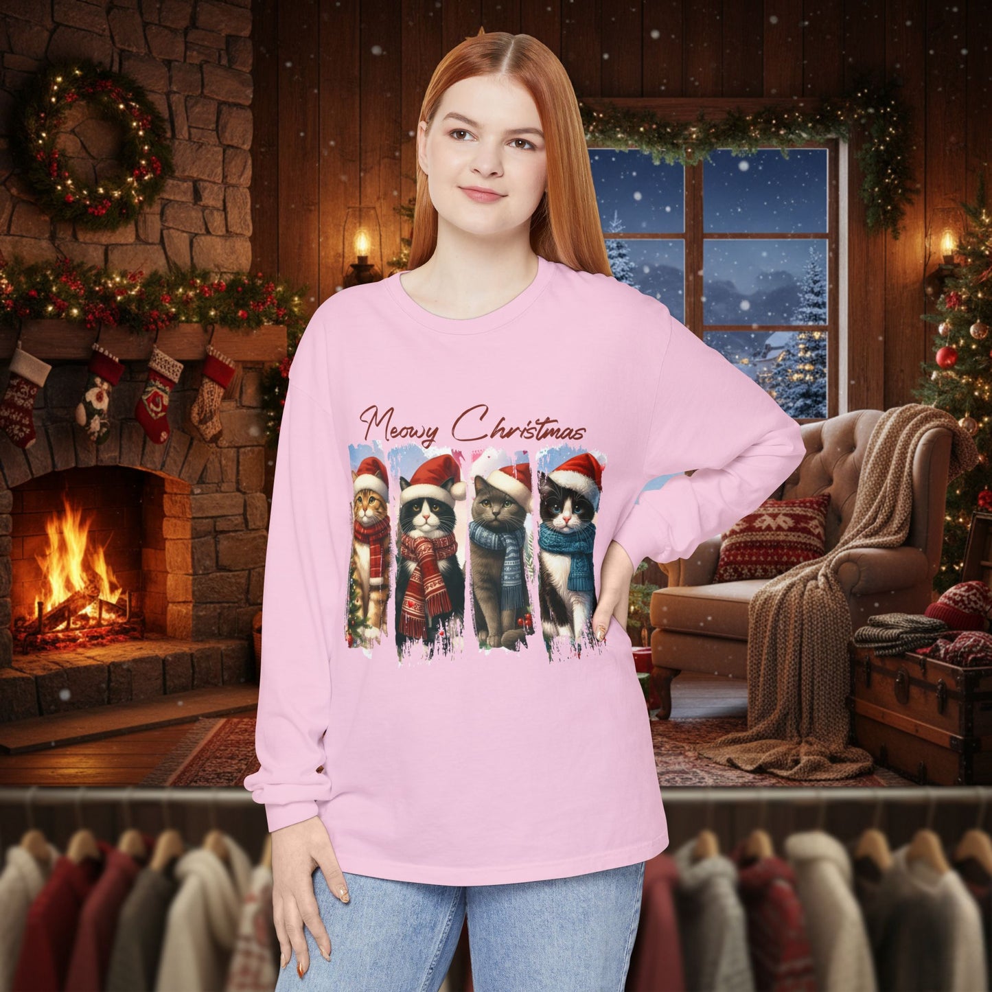 Mewry Christmas Cats Long Sleeve T-Shirt