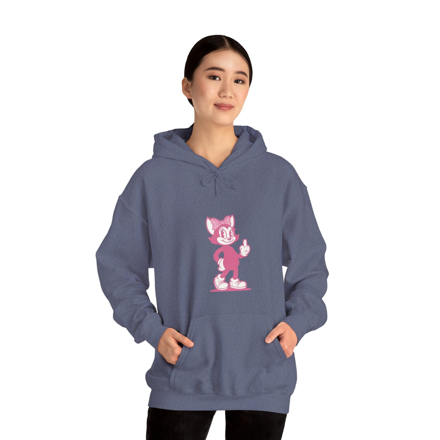 Middle Finger Retro Pink Cat Hoodie — Whimsical Cartoon Cat Sweatshirt