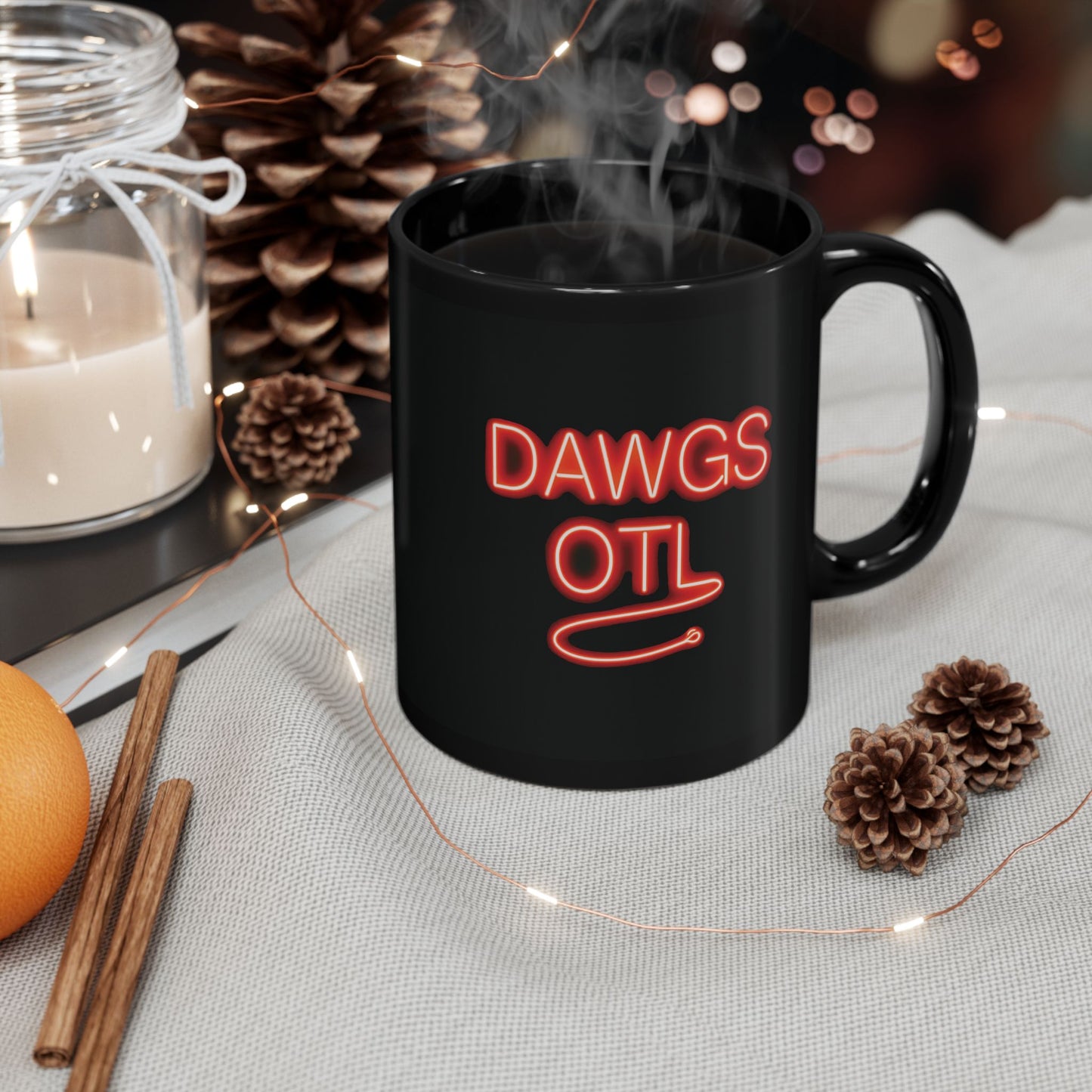 Coffee Mug - DAWGS OTL Neon-Style Black 11oz & 15oz, Georgia Bulldogs Fan Gift