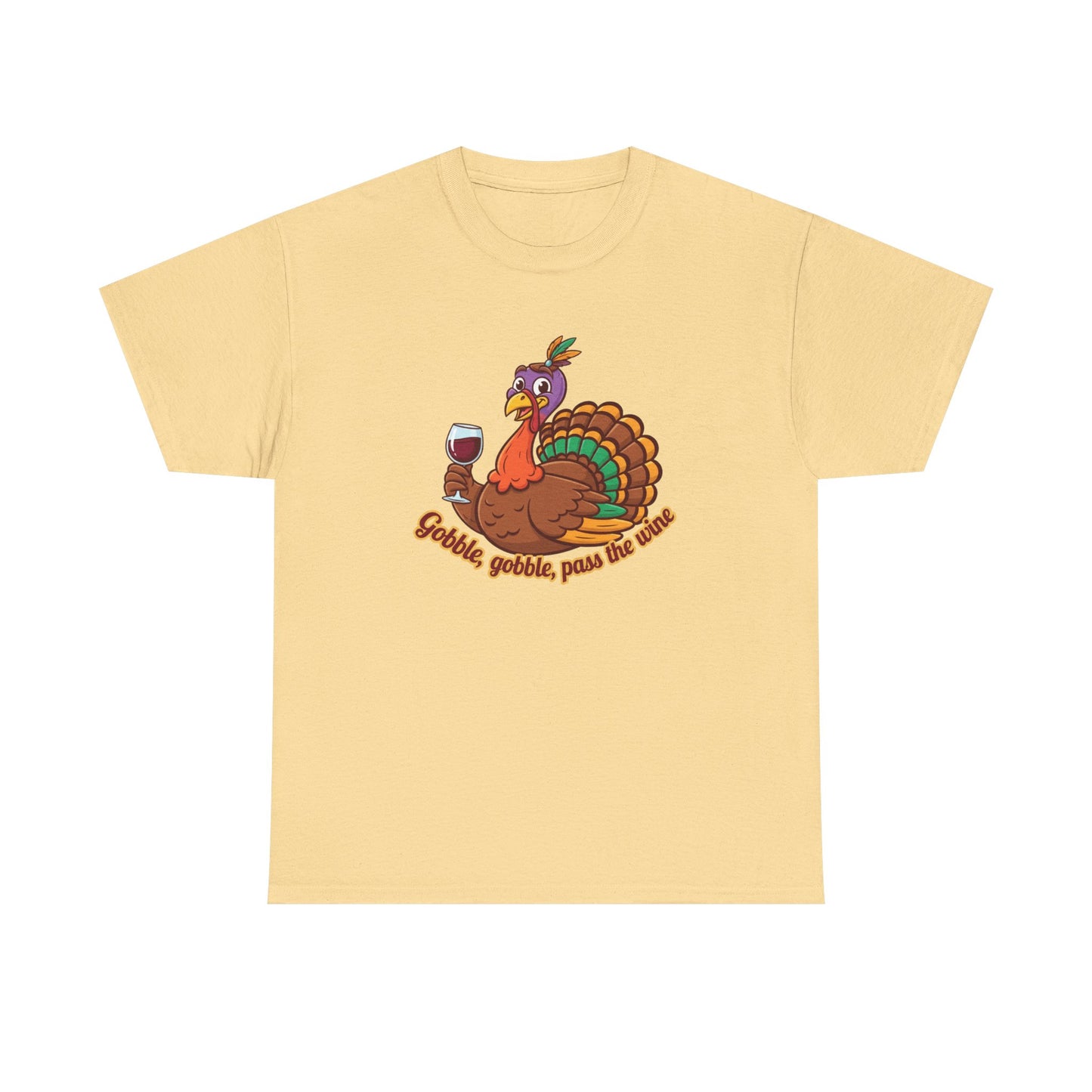 Gobble Gobble Pass the Wine Unisex Cotton Tee | Thanksgiving Shirt, Fall Apparel, Cute Turkey Tee, Holiday Gift, Family Gathering Top