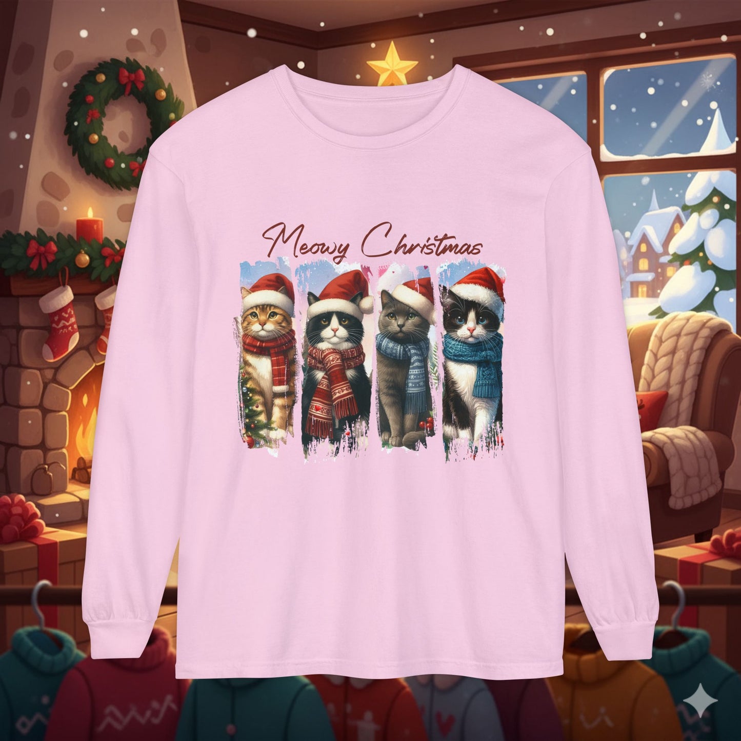 Mewry Christmas Cats Long Sleeve T-Shirt