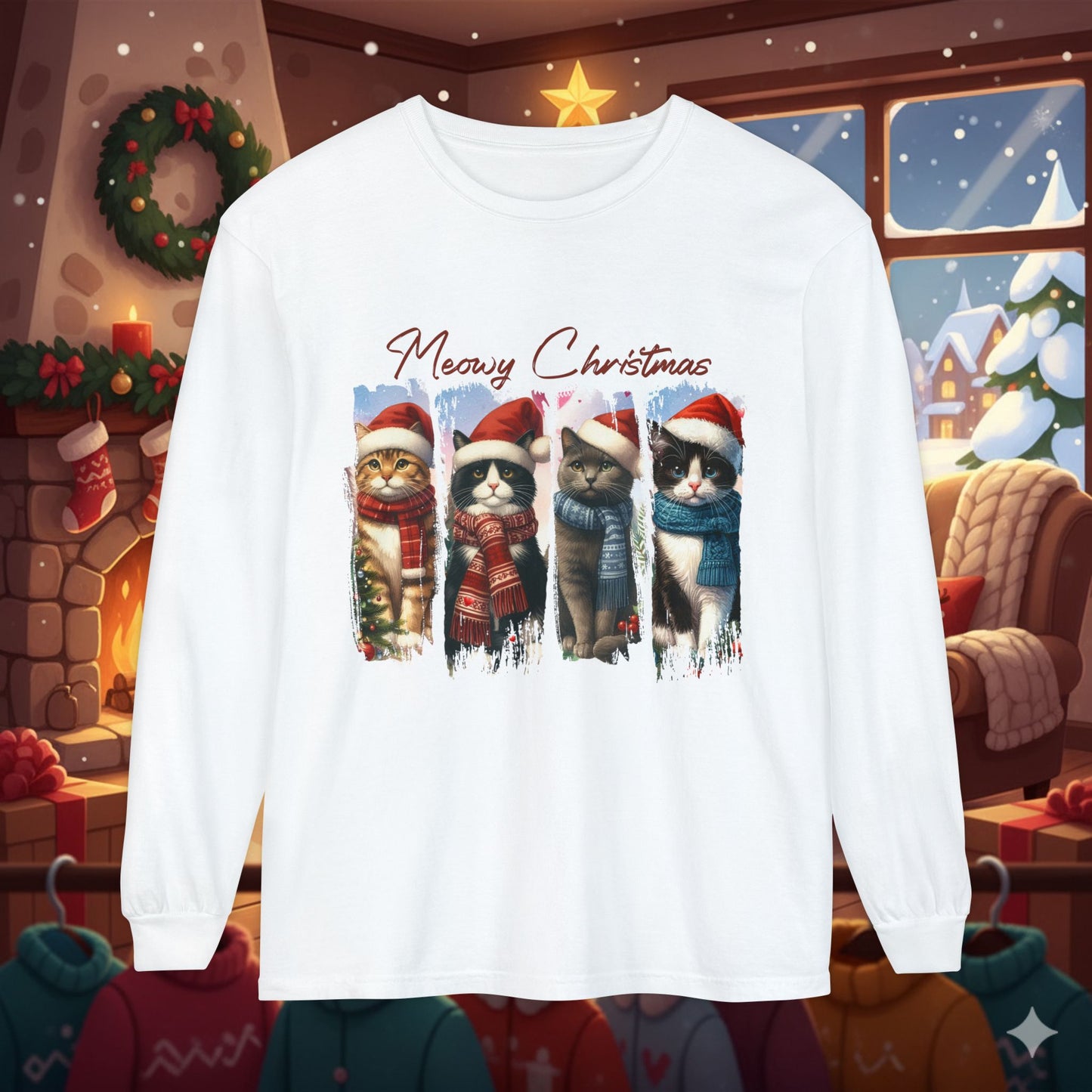 Mewry Christmas Cats Long Sleeve T-Shirt