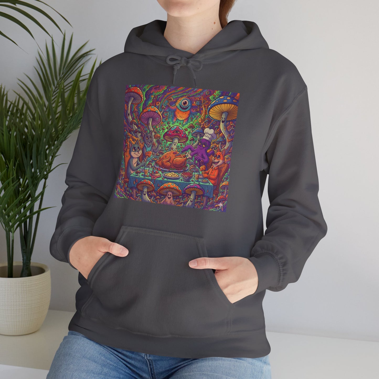 Psychedelic Mushroom Art Hoodie — Colorful Trippy Forest Graphic Sweatshirt