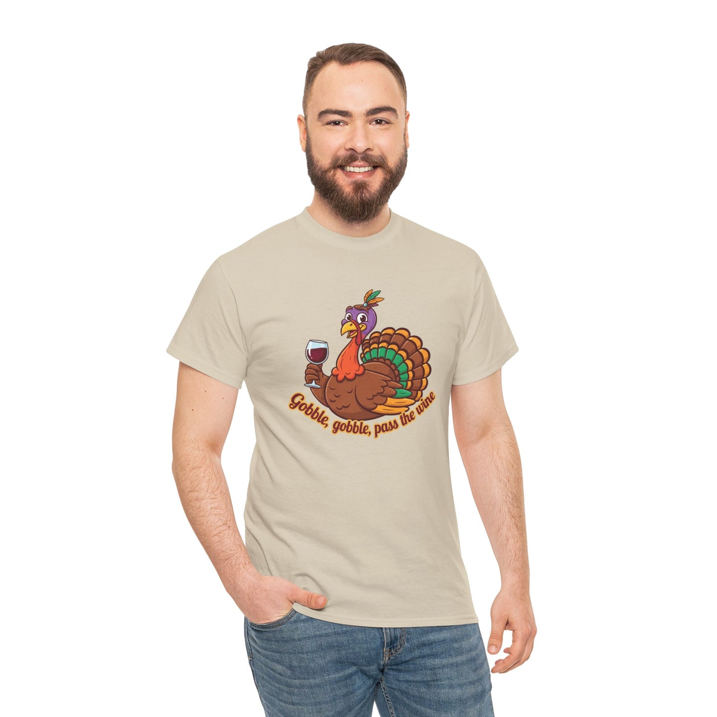 Gobble Gobble Pass the Wine Unisex Cotton Tee | Thanksgiving Shirt, Fall Apparel, Cute Turkey Tee, Holiday Gift, Family Gathering Top