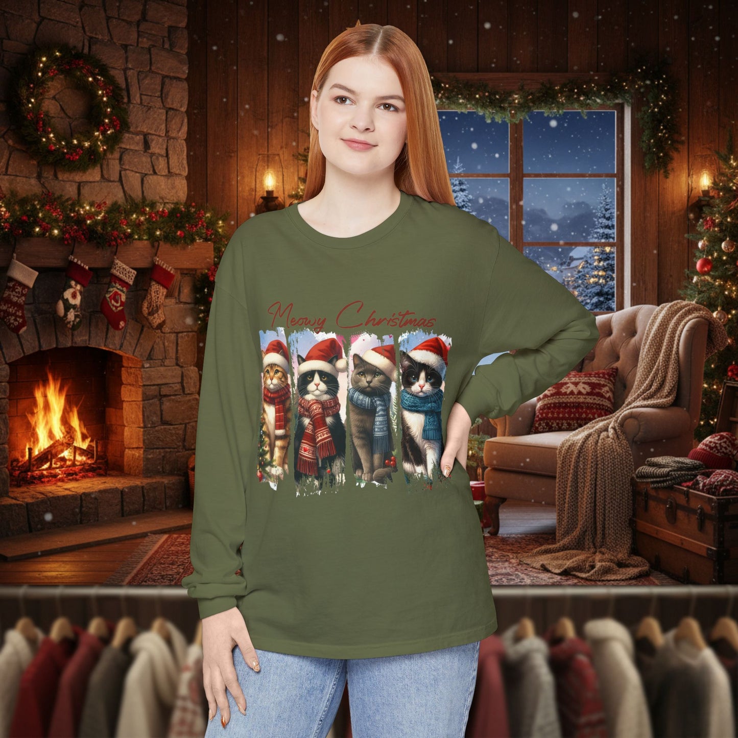 Mewry Christmas Cats Long Sleeve T-Shirt