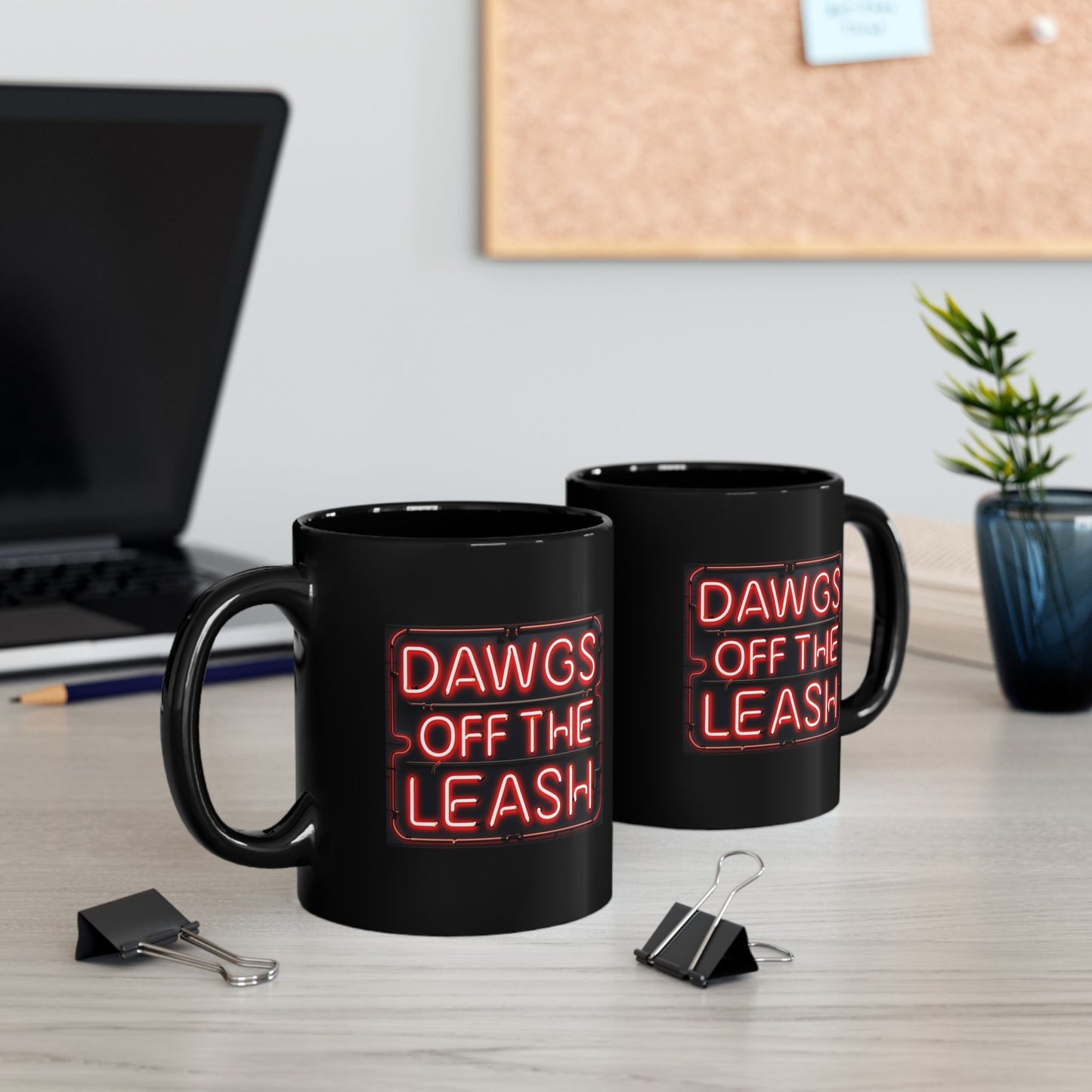 Mug: Dawgs Off The Leash Neon Black Mug — Dawg Lover Coffee Cup (11oz/15oz)