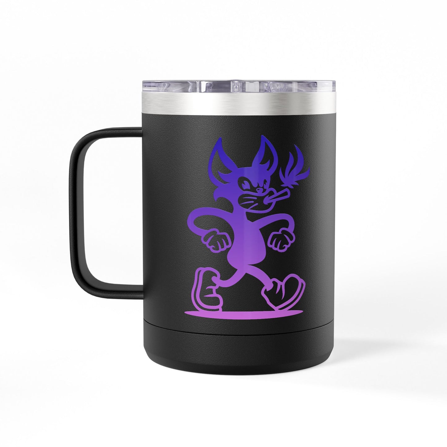 Mr. Hemp Cat 15oz Insulated Tumbler — Purple Logo Coffee Mug