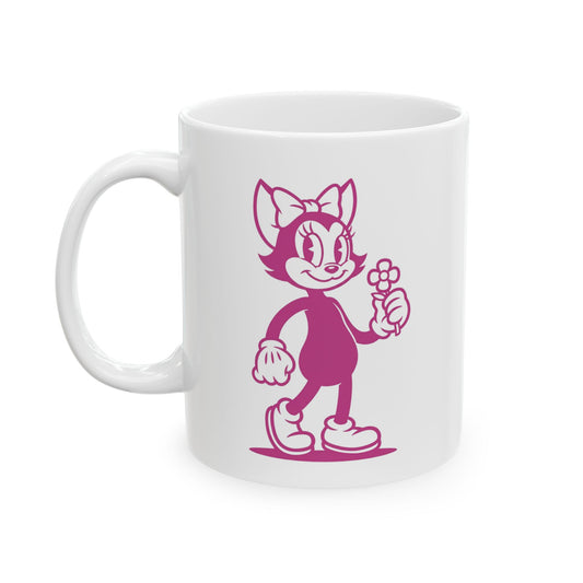 Ceramic Mug - Mrs Hemp Cat Holding A Flower Charming Coffee Mug for Women