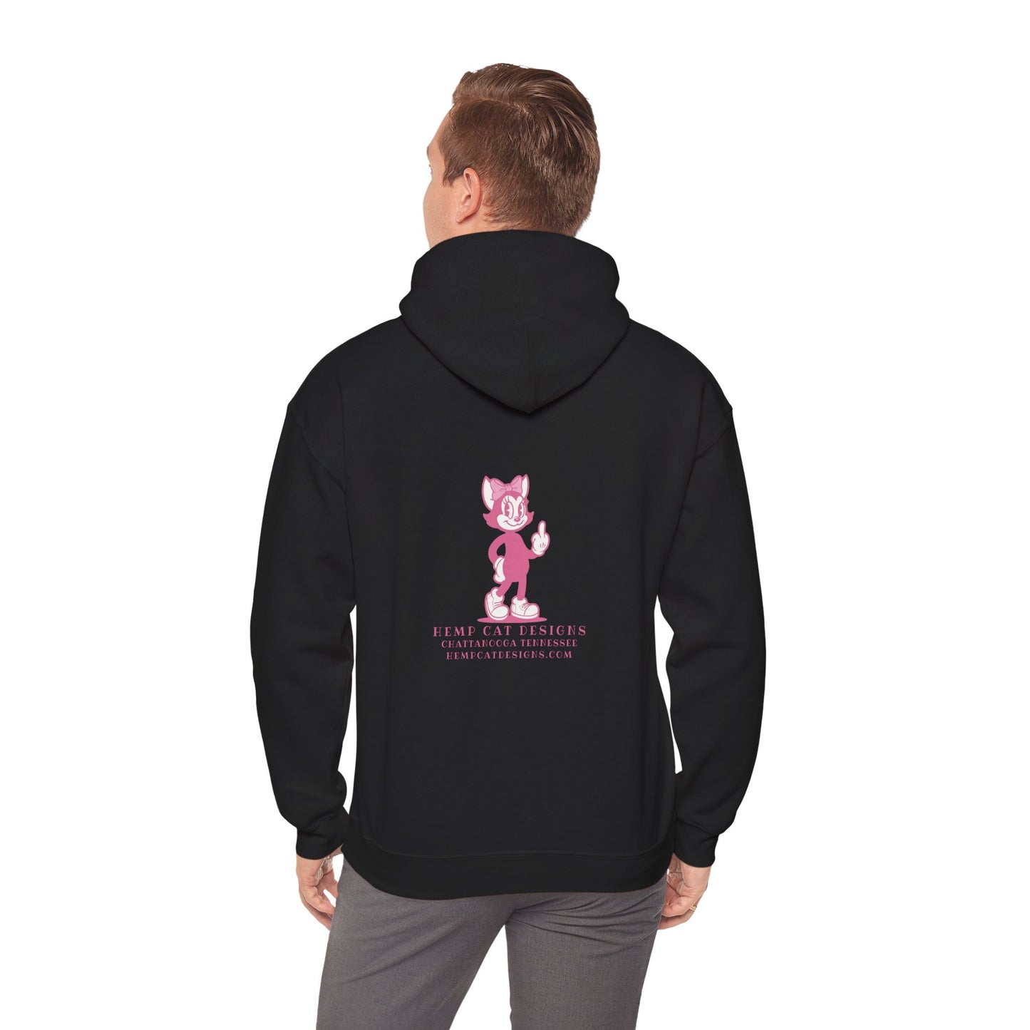 Middle Finger Retro Pink Cat Hoodie — Whimsical Cartoon Cat Sweatshirt