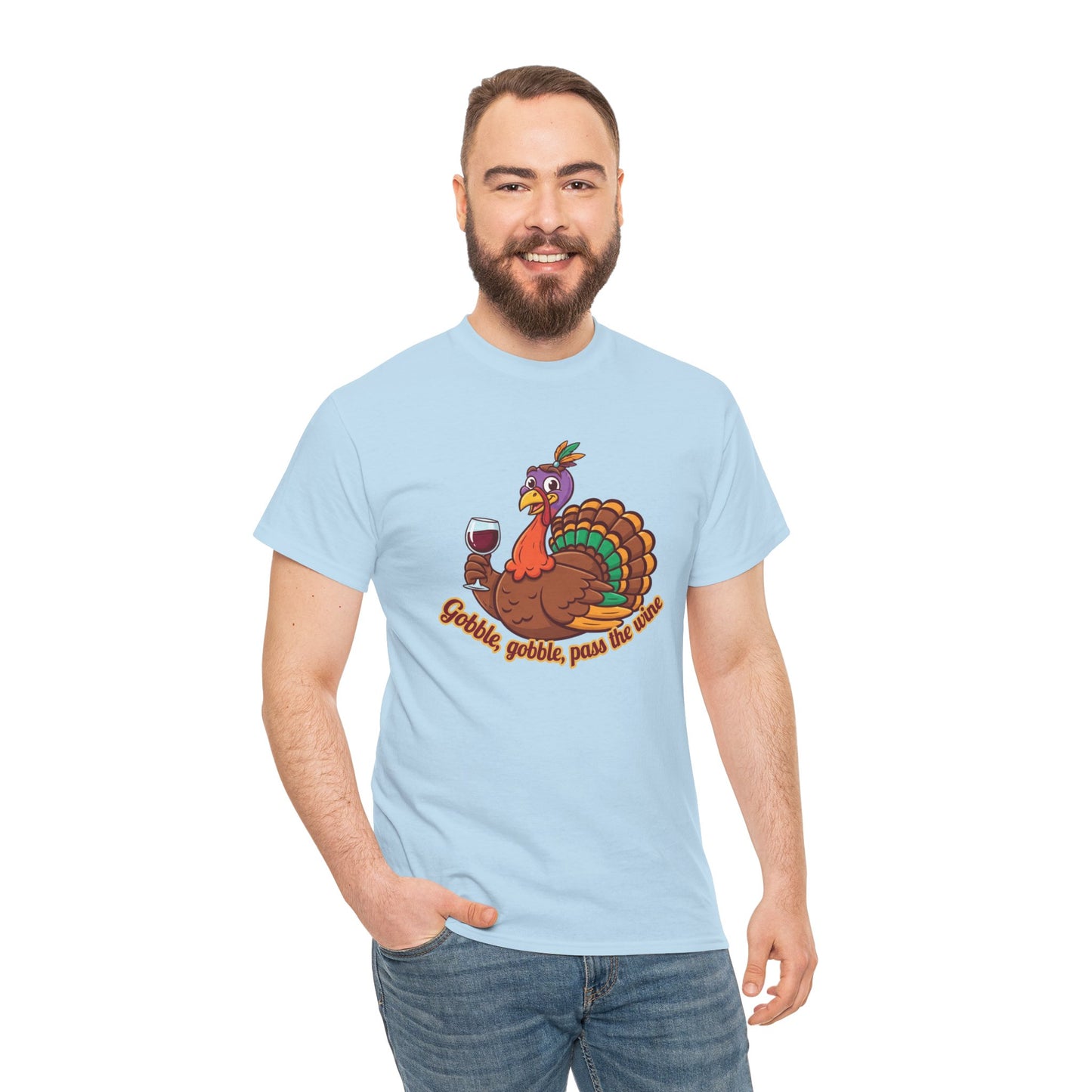 Gobble Gobble Pass the Wine Unisex Cotton Tee | Thanksgiving Shirt, Fall Apparel, Cute Turkey Tee, Holiday Gift, Family Gathering Top
