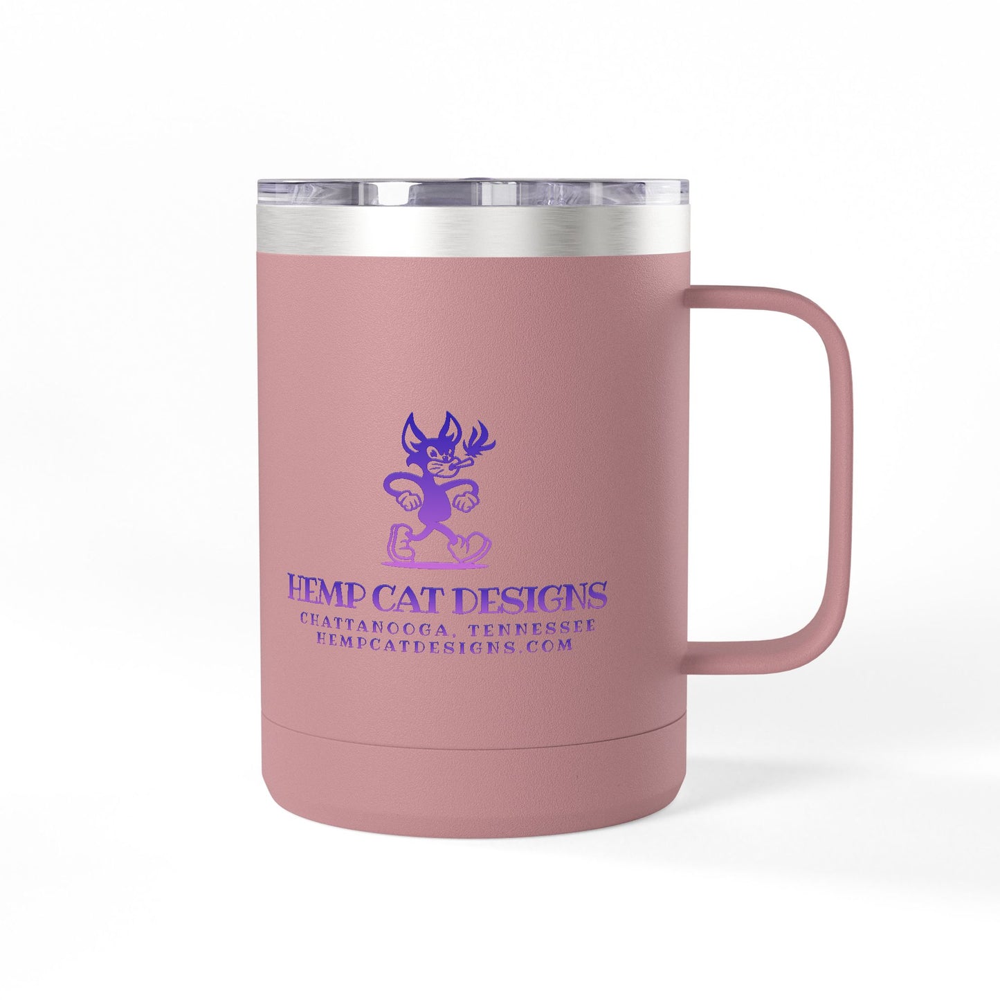 Mr. Hemp Cat 15oz Insulated Tumbler — Purple Logo Coffee Mug