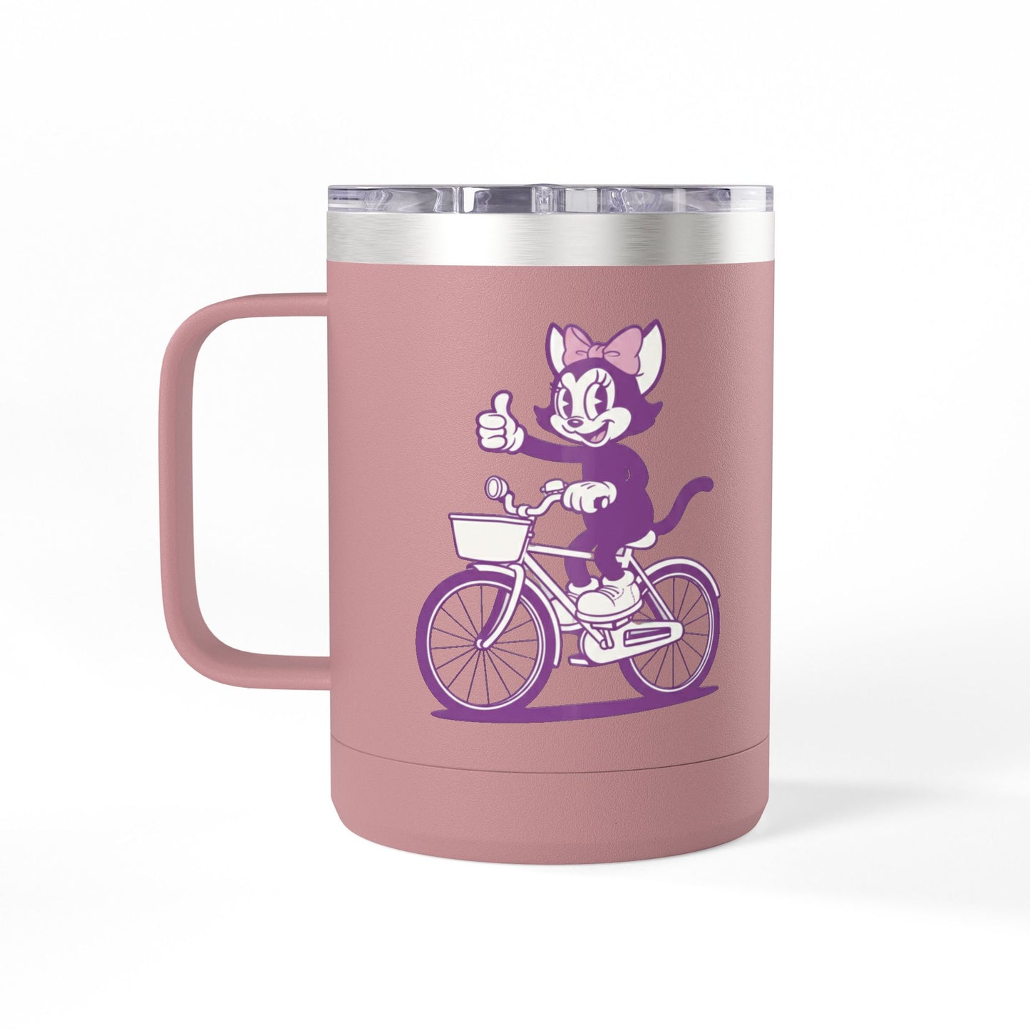 Mrs. Hemp Cat Retro Cat on Bike 15oz Travel Mug Tumbler