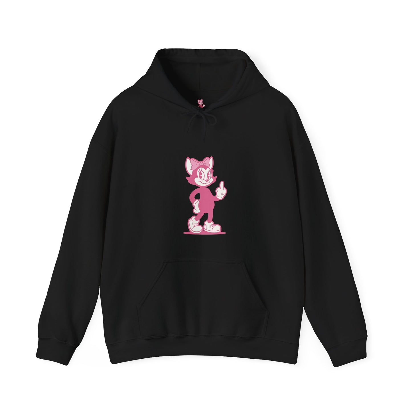 Middle Finger Retro Pink Cat Hoodie — Whimsical Cartoon Cat Sweatshirt