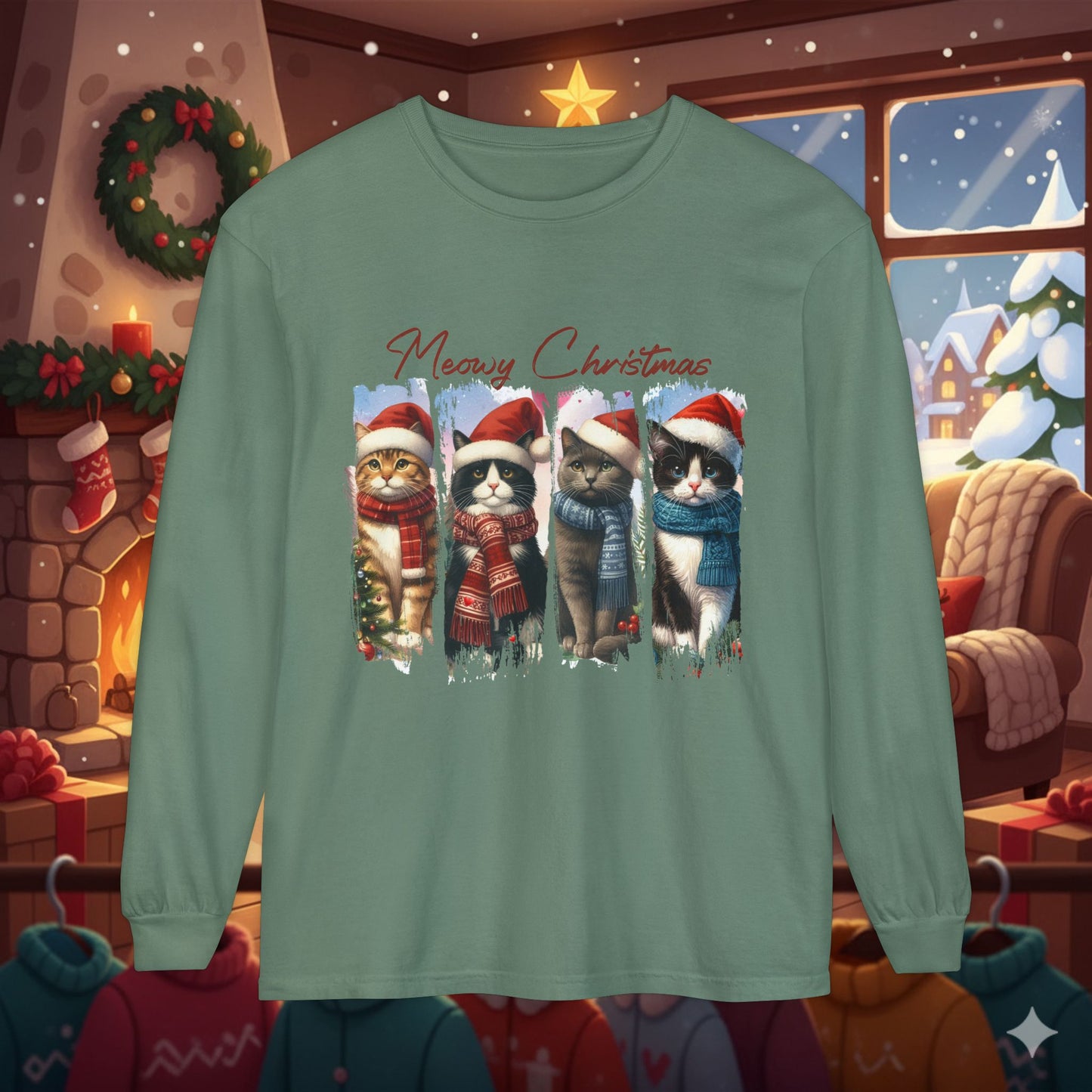 Mewry Christmas Cats Long Sleeve T-Shirt