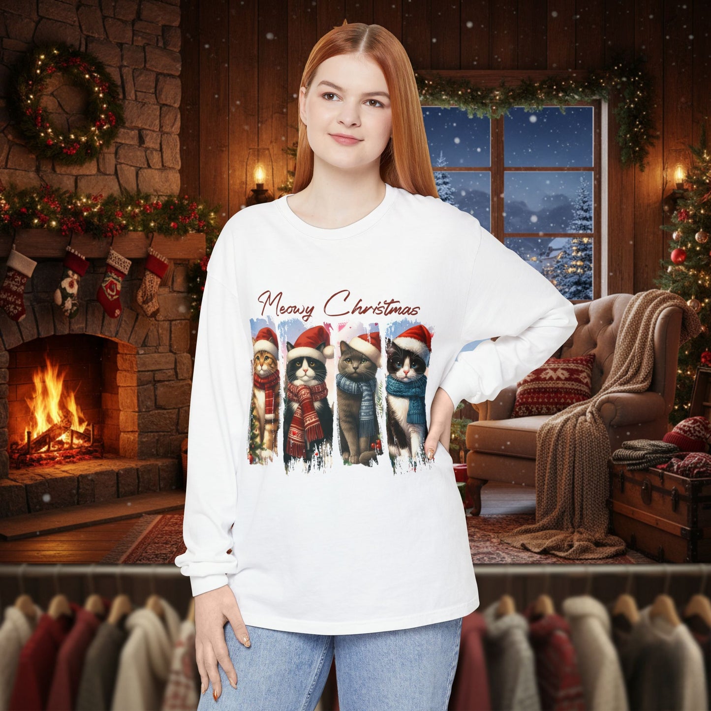 Mewry Christmas Cats Long Sleeve T-Shirt