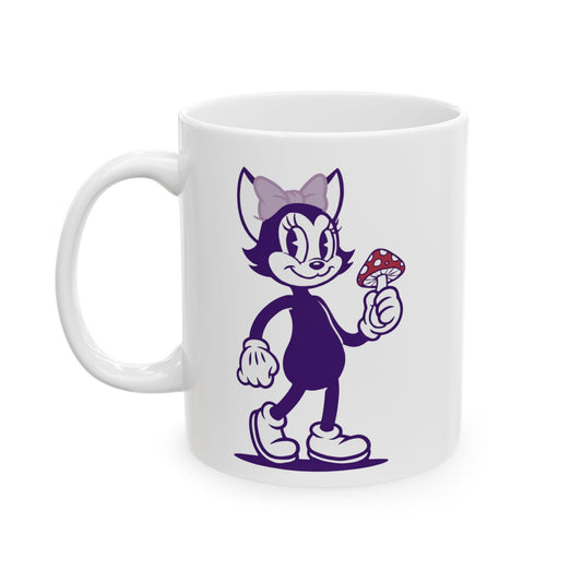 Mrs. Hemp Cat Mushroom Ceramic Mug — Whimsical Cat Coffee Cup (11oz, 15oz)