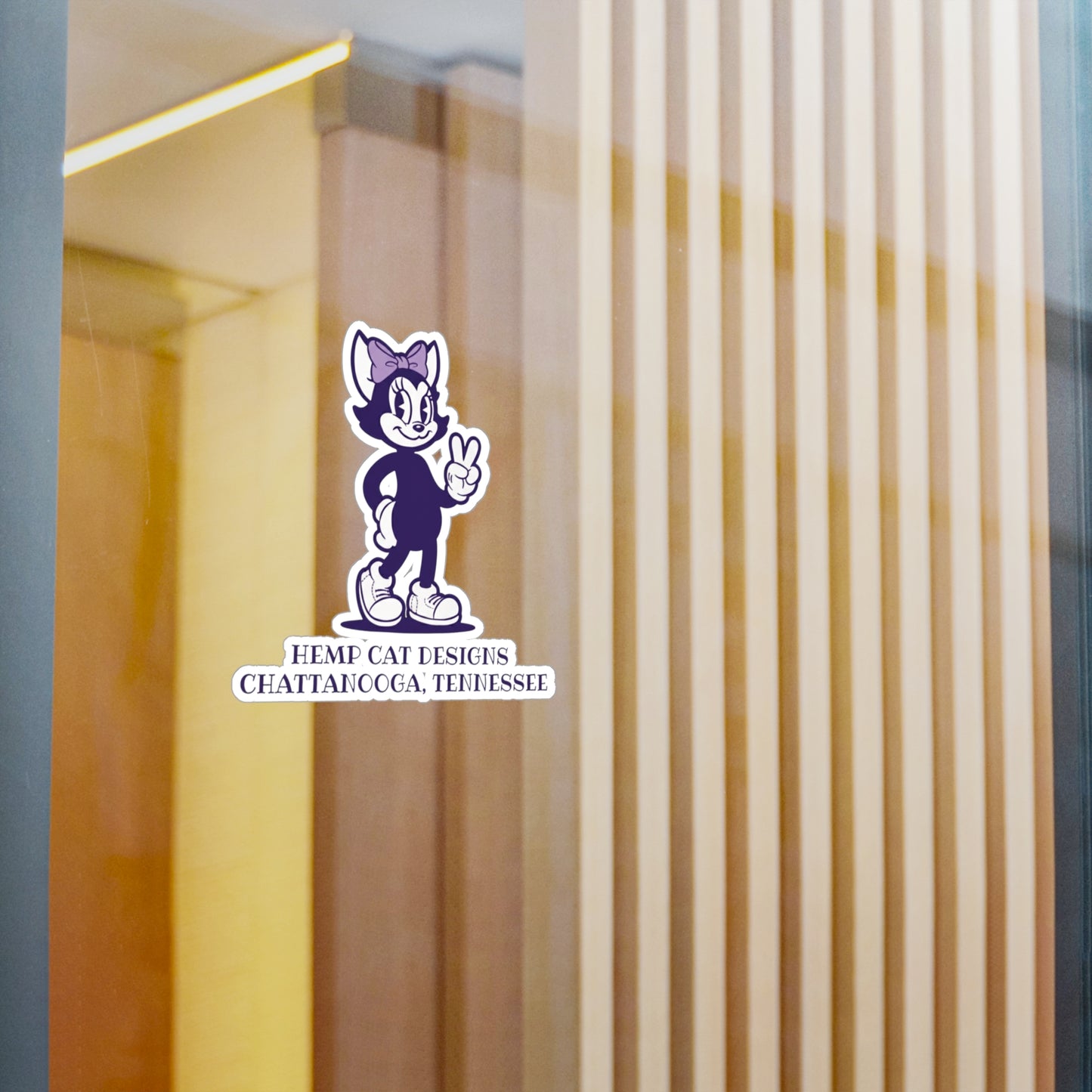 Mrs. Hemp Cat Throwin' A Peace Sign - Playful Cat Vinyl Decal - Cute Sticker for Home Decor & Gifts