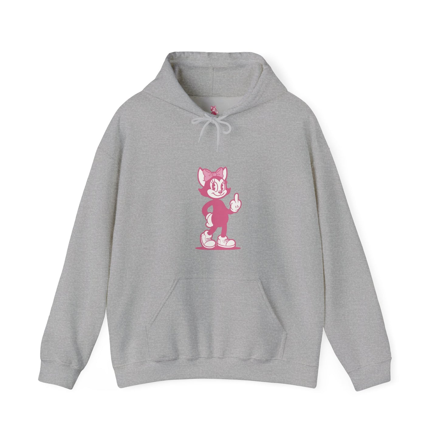 Middle Finger Retro Pink Cat Hoodie — Whimsical Cartoon Cat Sweatshirt