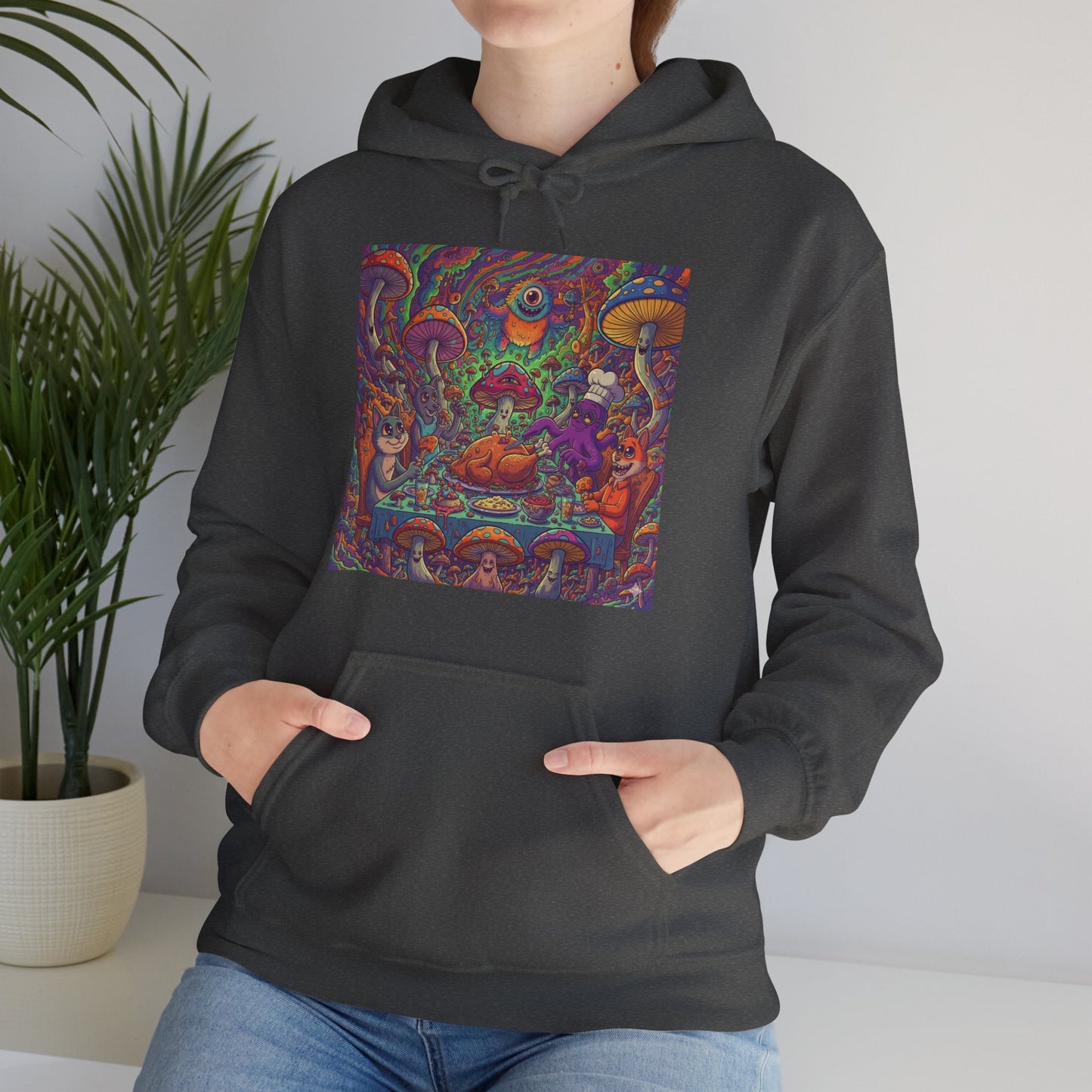 Psychedelic Mushroom Art Hoodie — Colorful Trippy Forest Graphic Sweatshirt