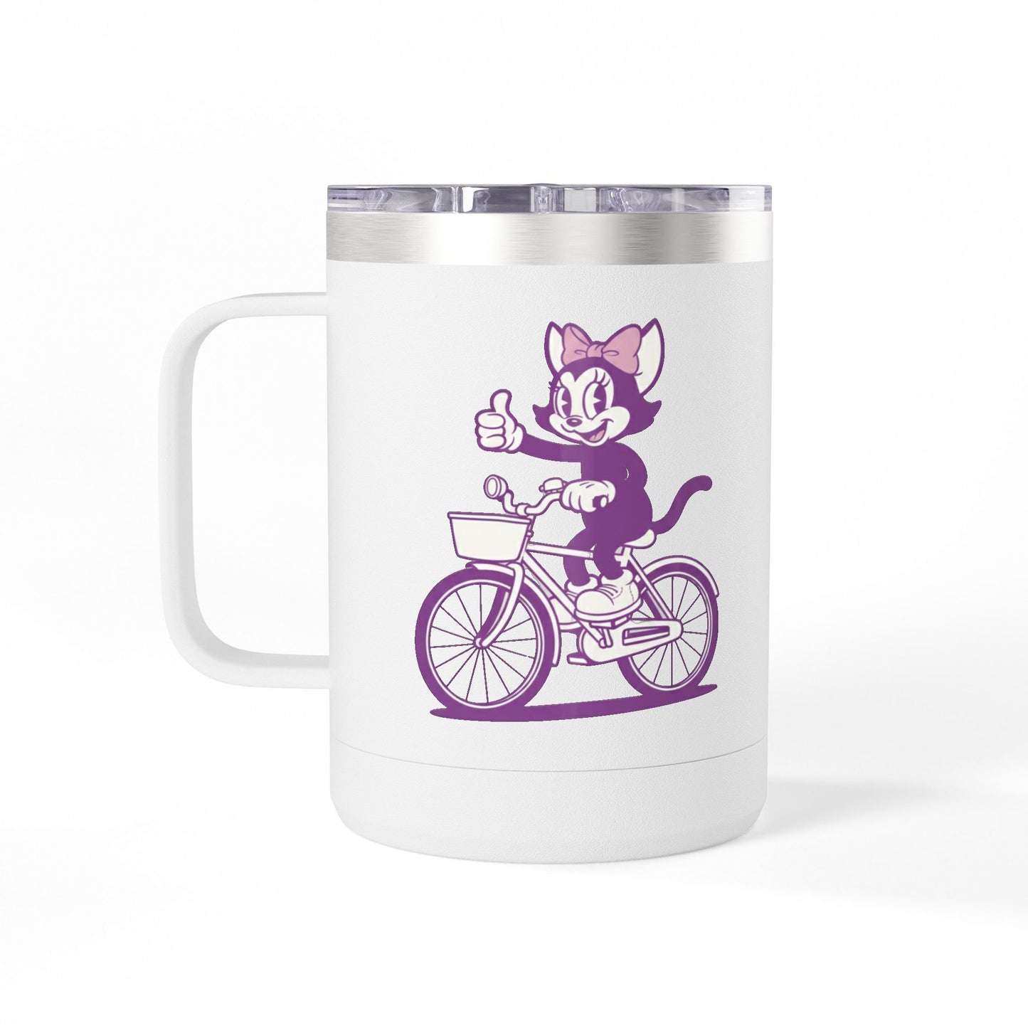 Mrs. Hemp Cat Retro Cat on Bike 15oz Travel Mug Tumbler