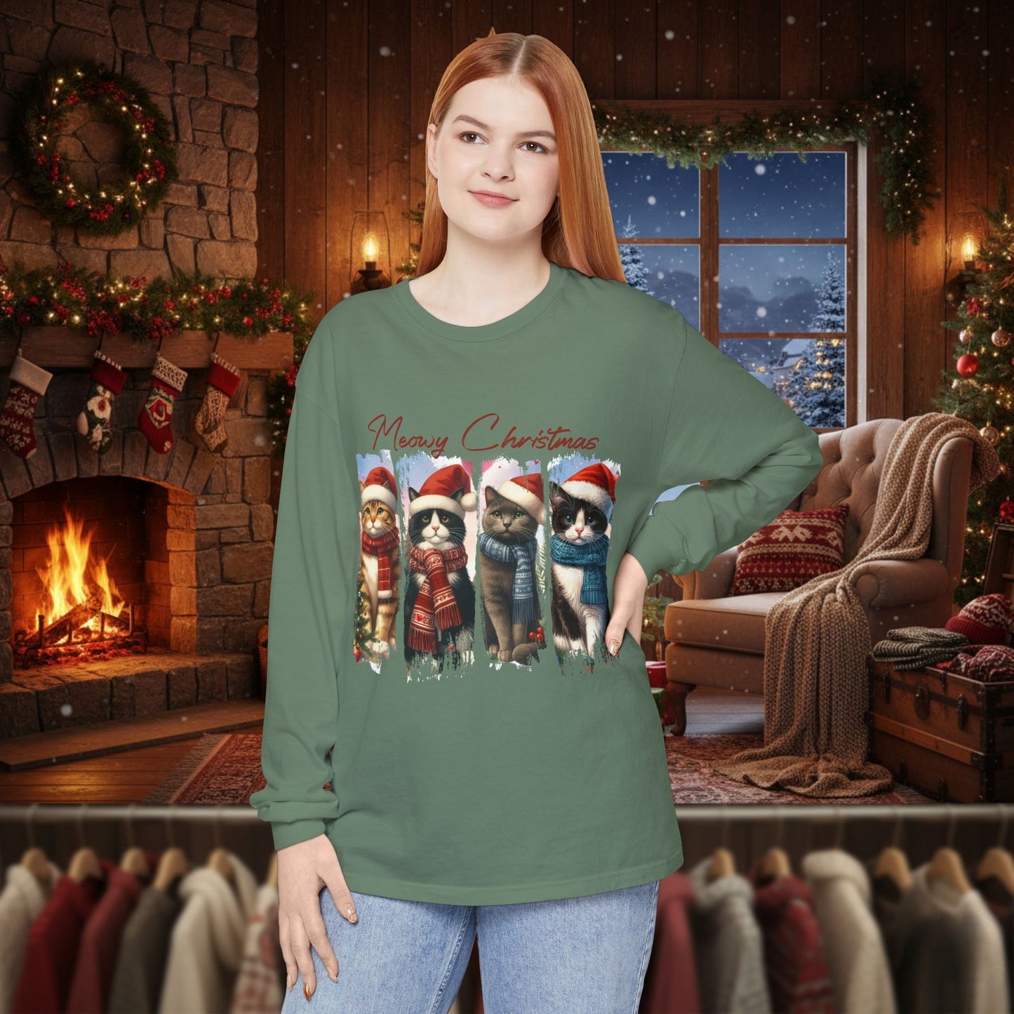 Mewry Christmas Cats Long Sleeve T-Shirt