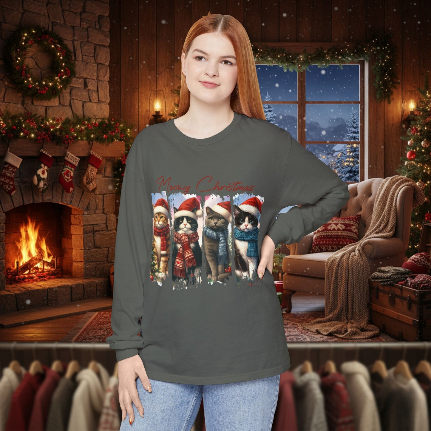 Mewry Christmas Cats Long Sleeve T-Shirt