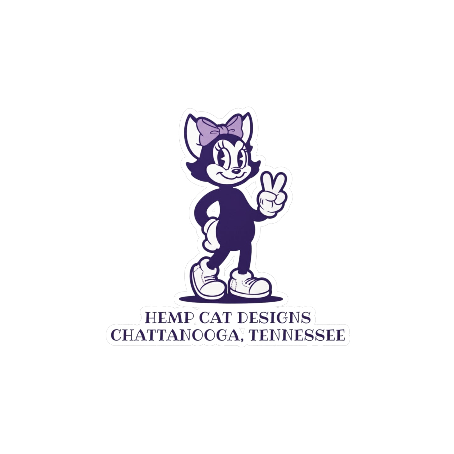 Mrs. Hemp Cat Throwin' A Peace Sign - Playful Cat Vinyl Decal - Cute Sticker for Home Decor & Gifts