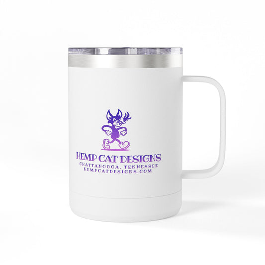Mr. Hemp Cat 15oz Insulated Tumbler — Purple Logo Coffee Mug