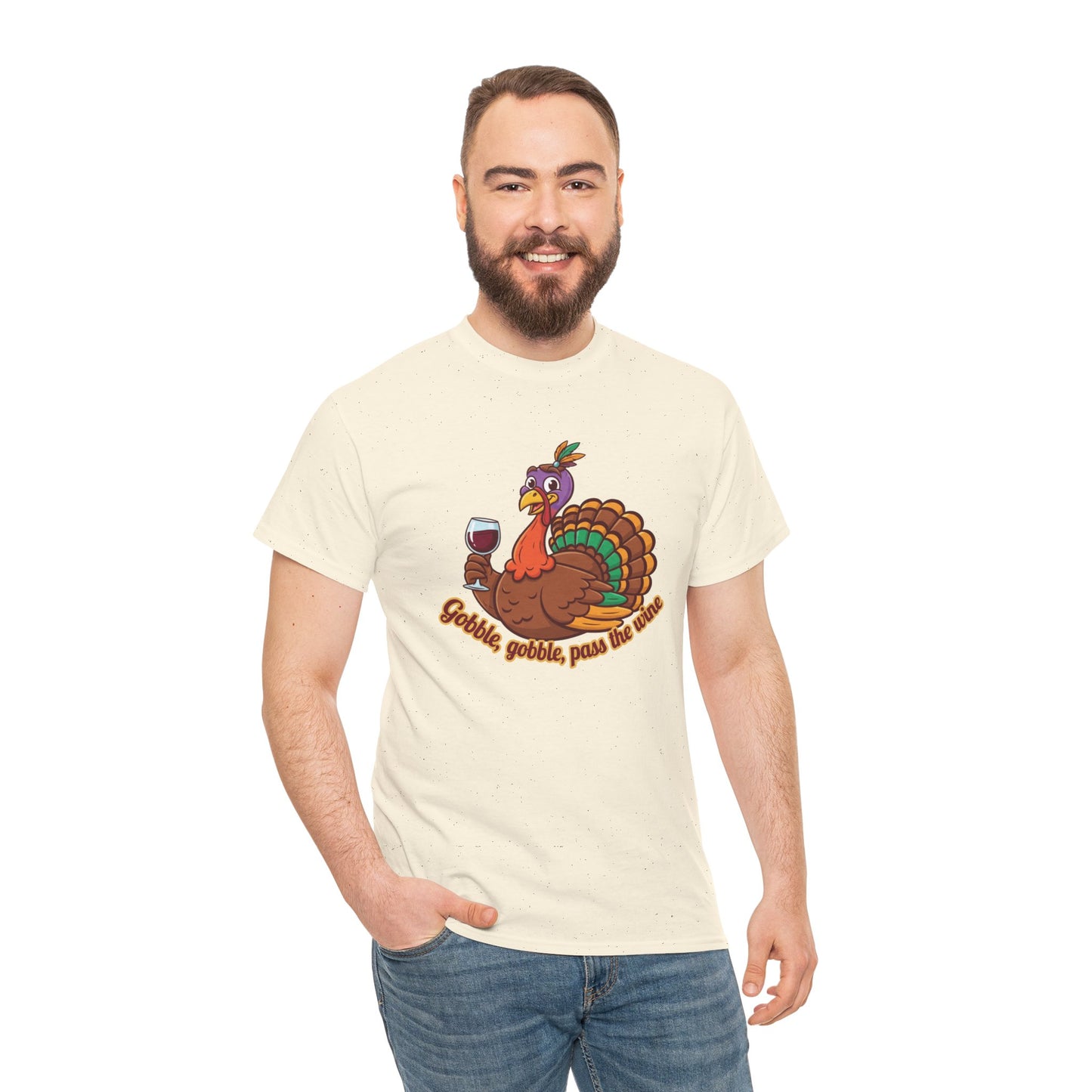 Gobble Gobble Pass the Wine Unisex Cotton Tee | Thanksgiving Shirt, Fall Apparel, Cute Turkey Tee, Holiday Gift, Family Gathering Top