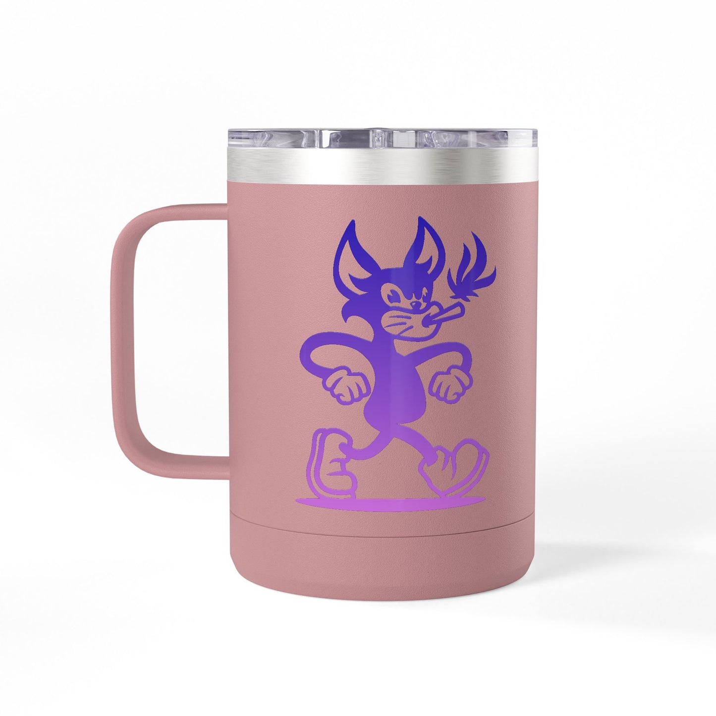 Mr. Hemp Cat 15oz Insulated Tumbler — Purple Logo Coffee Mug