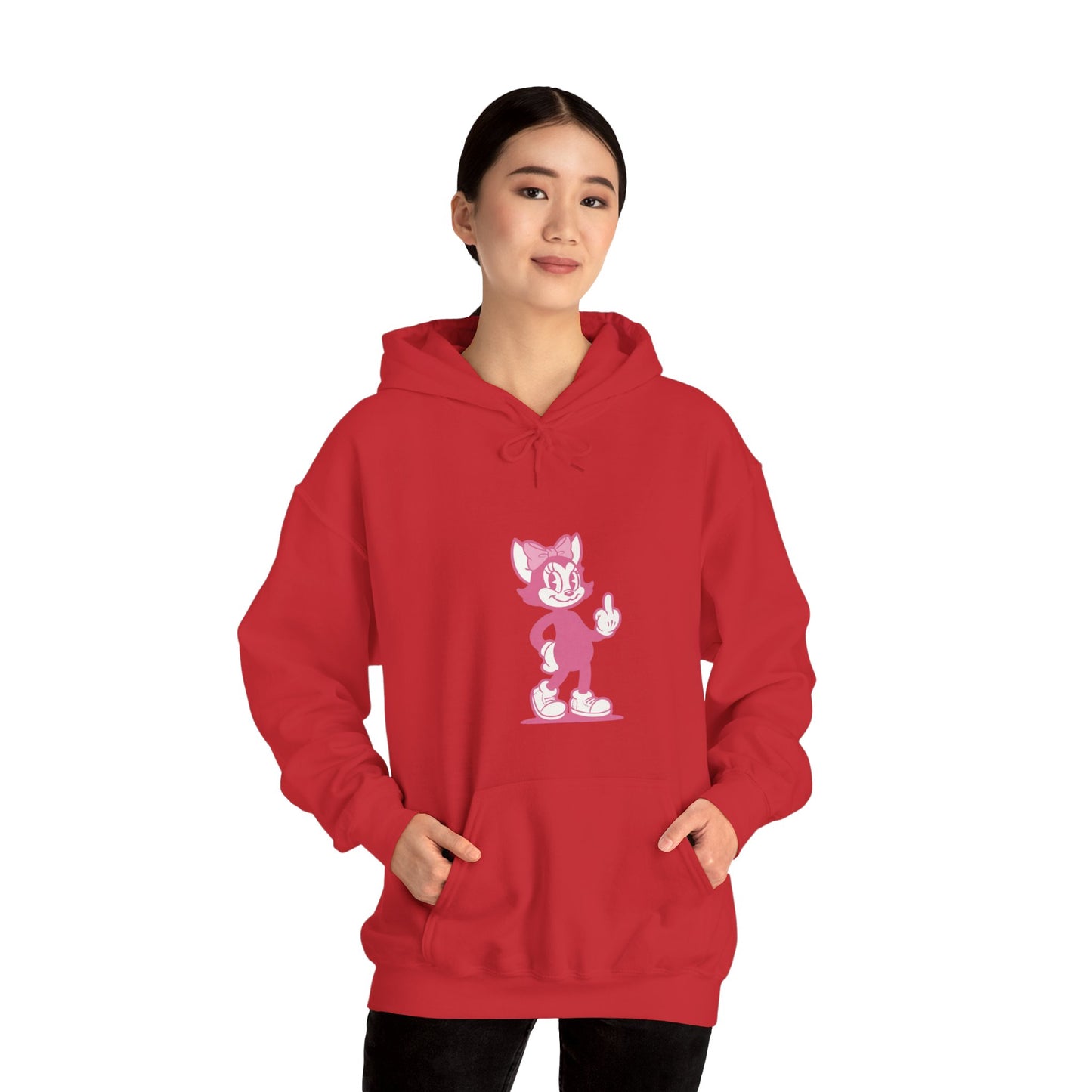Middle Finger Retro Pink Cat Hoodie — Whimsical Cartoon Cat Sweatshirt