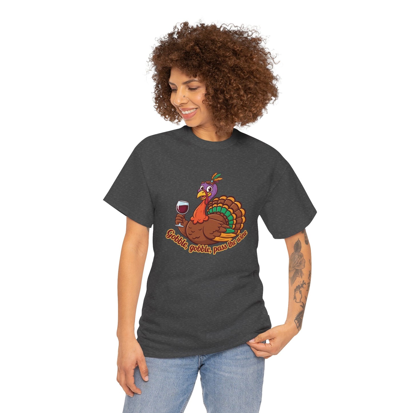 Gobble Gobble Pass the Wine Unisex Cotton Tee | Thanksgiving Shirt, Fall Apparel, Cute Turkey Tee, Holiday Gift, Family Gathering Top