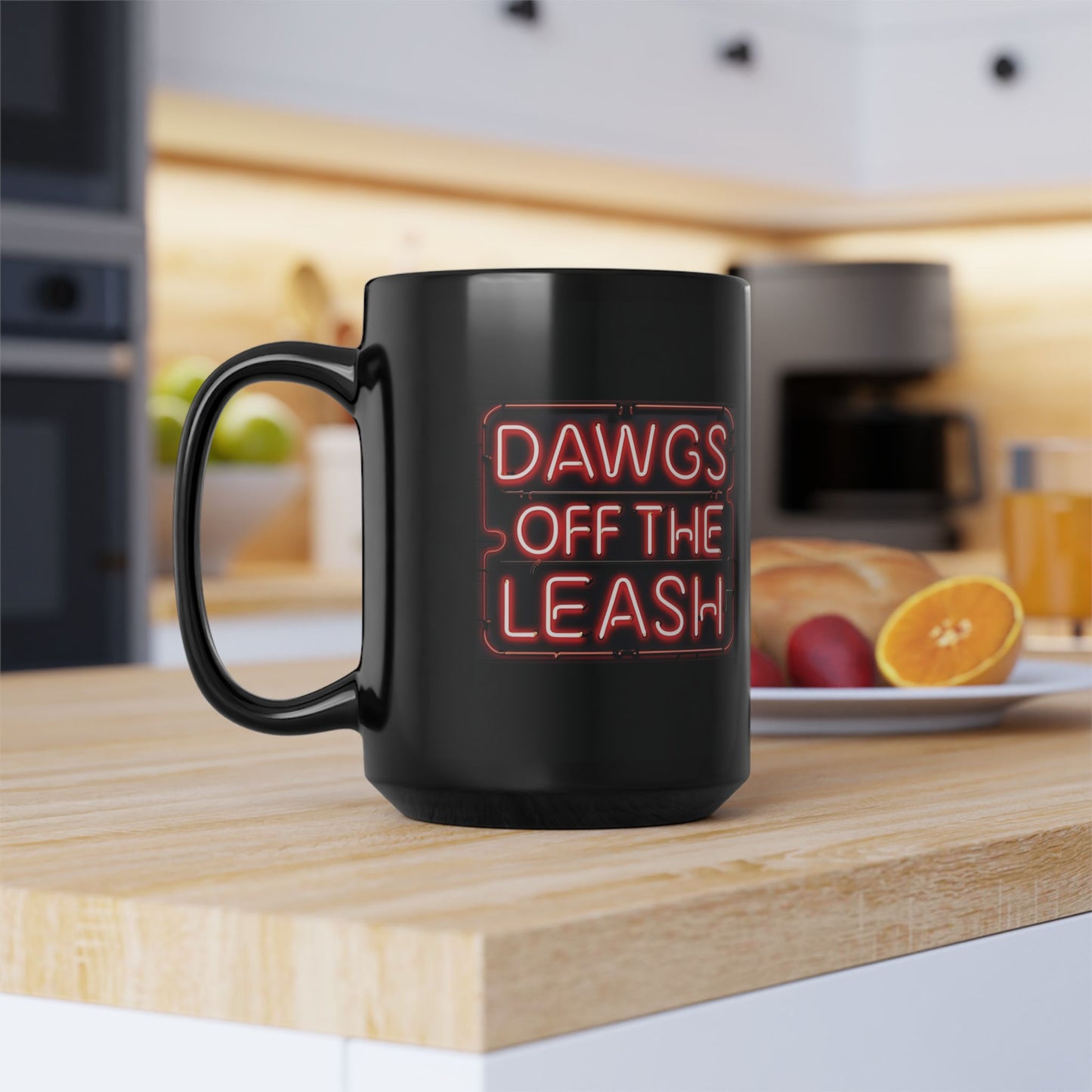 Dawgs Off The Leash Black Mug — Neon Sign Coffee Cup (11oz & 15oz)