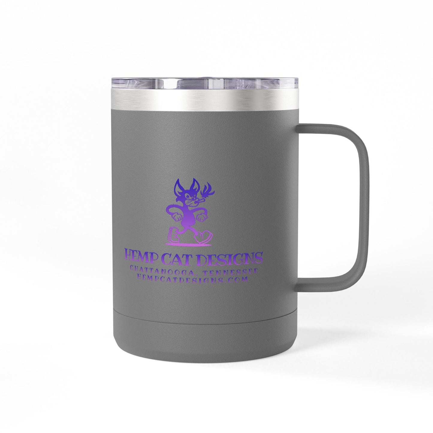 Mr. Hemp Cat 15oz Insulated Tumbler — Purple Logo Coffee Mug