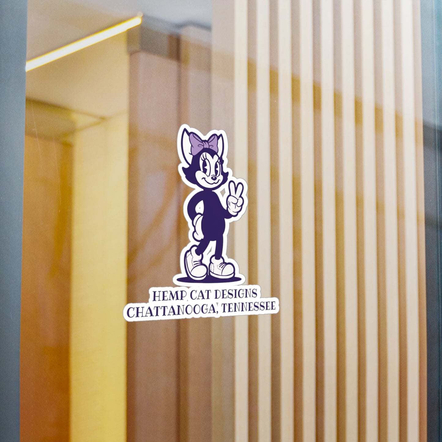 Mrs. Hemp Cat Throwin' A Peace Sign - Playful Cat Vinyl Decal - Cute Sticker for Home Decor & Gifts