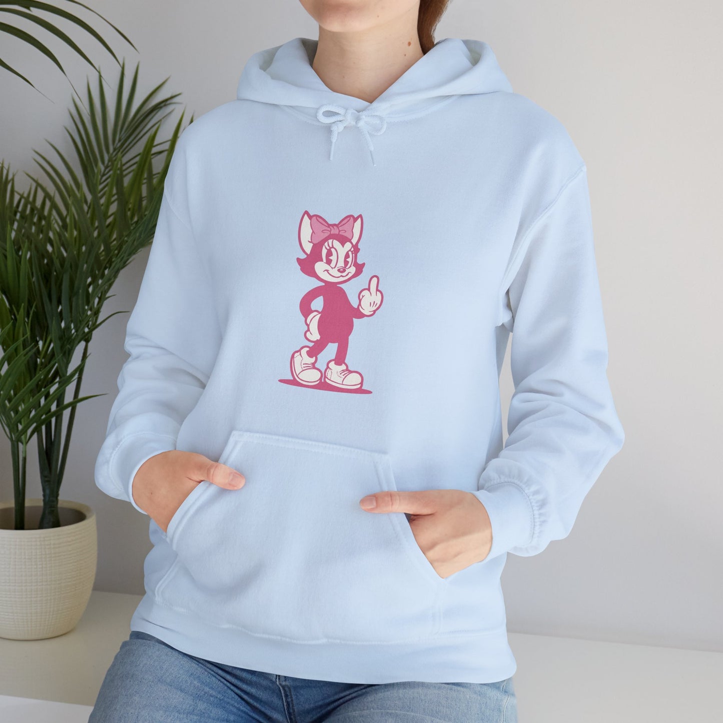Middle Finger Retro Pink Cat Hoodie — Whimsical Cartoon Cat Sweatshirt