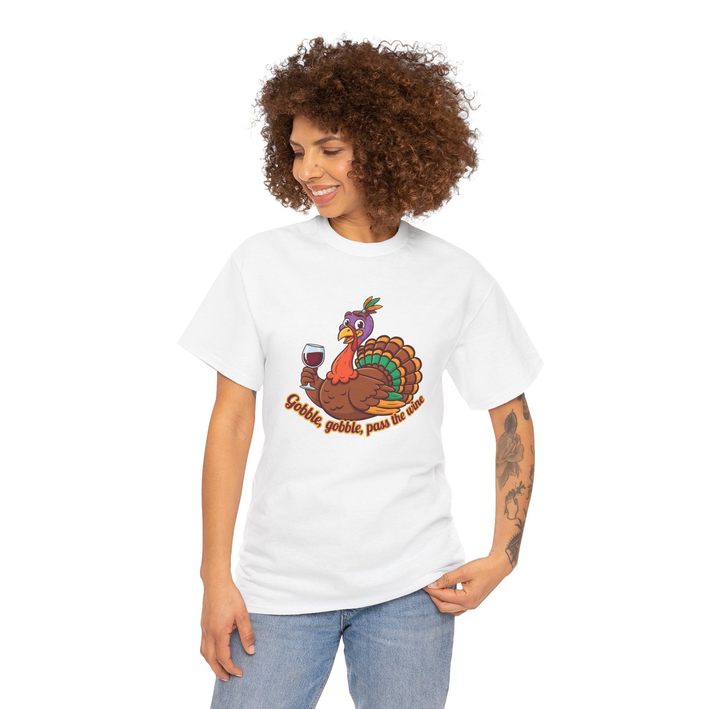 Gobble Gobble Pass the Wine Unisex Cotton Tee | Thanksgiving Shirt, Fall Apparel, Cute Turkey Tee, Holiday Gift, Family Gathering Top