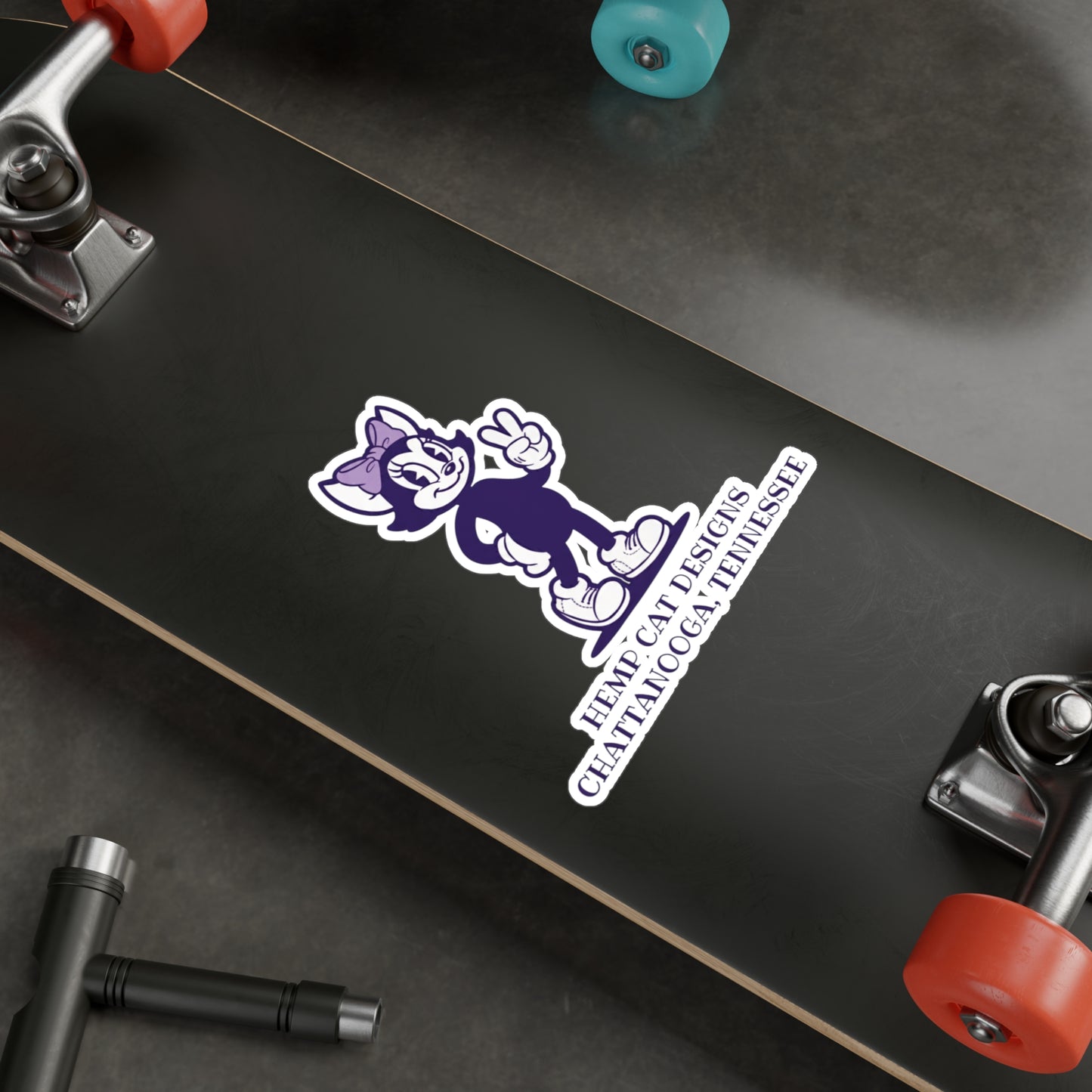 Mrs. Hemp Cat Throwin' A Peace Sign - Playful Cat Vinyl Decal - Cute Sticker for Home Decor & Gifts