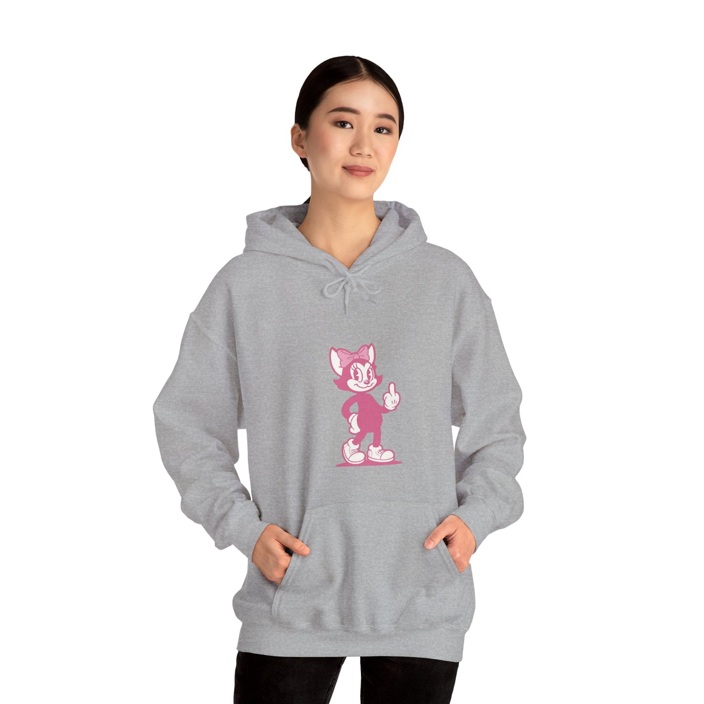 Middle Finger Retro Pink Cat Hoodie — Whimsical Cartoon Cat Sweatshirt