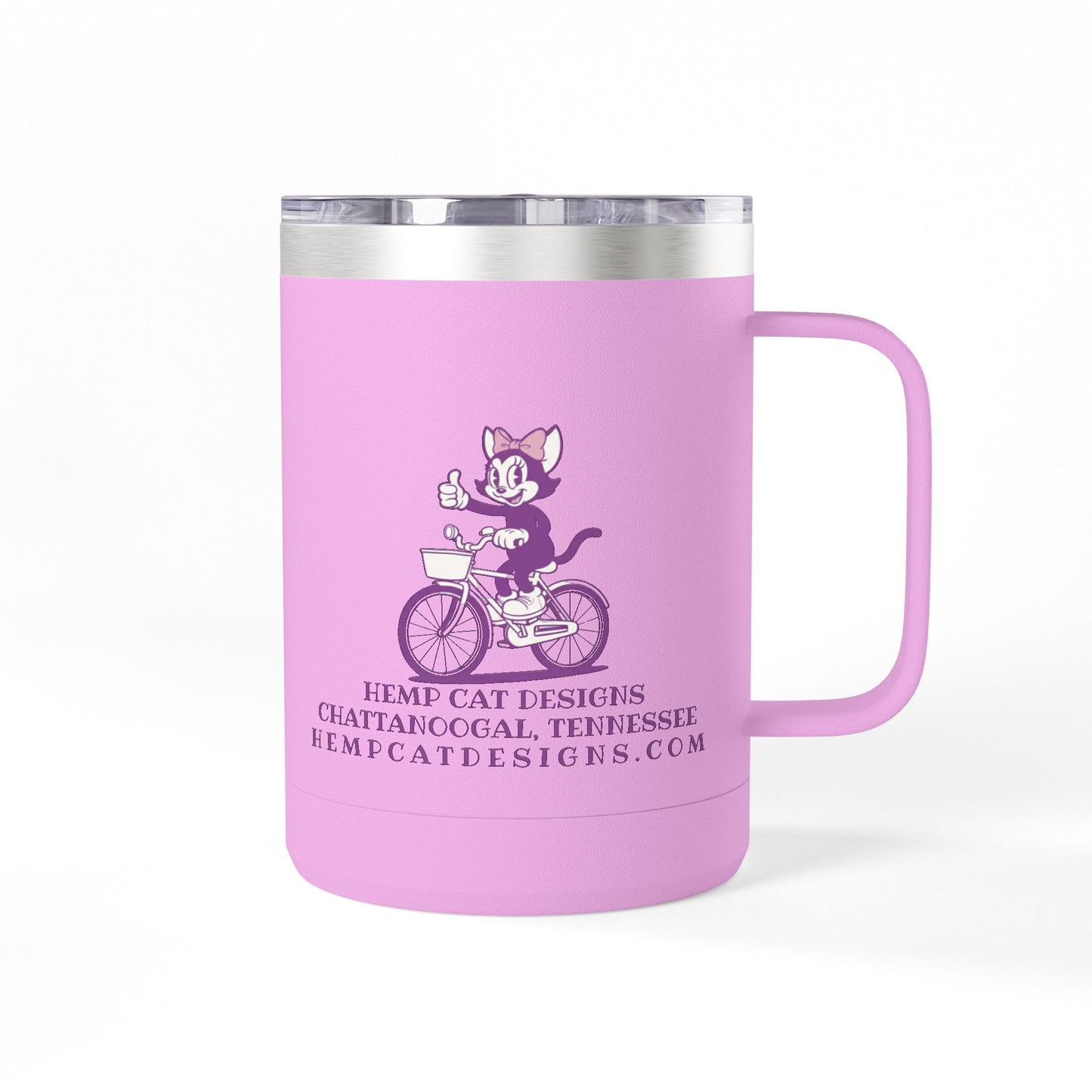 Mrs. Hemp Cat Retro Cat on Bike 15oz Travel Mug Tumbler