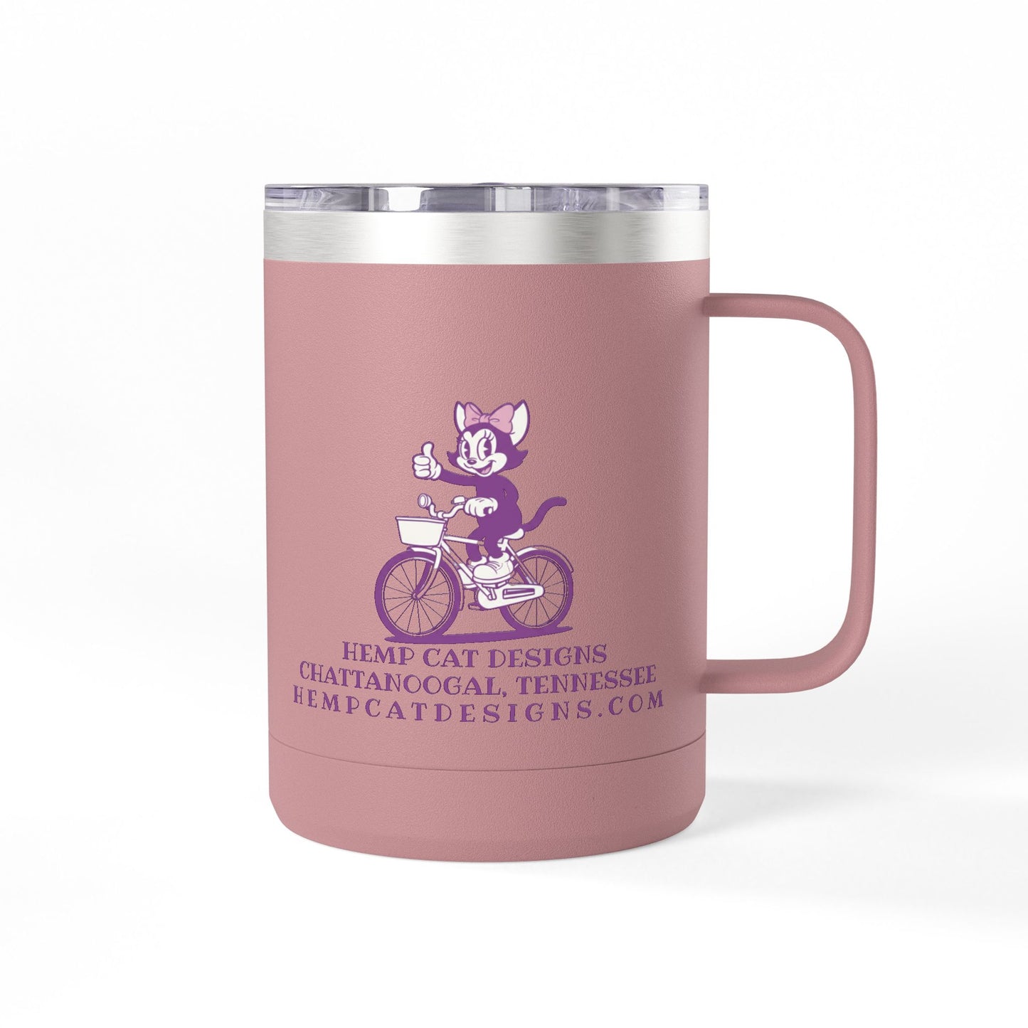 Mrs. Hemp Cat Retro Cat on Bike 15oz Travel Mug Tumbler