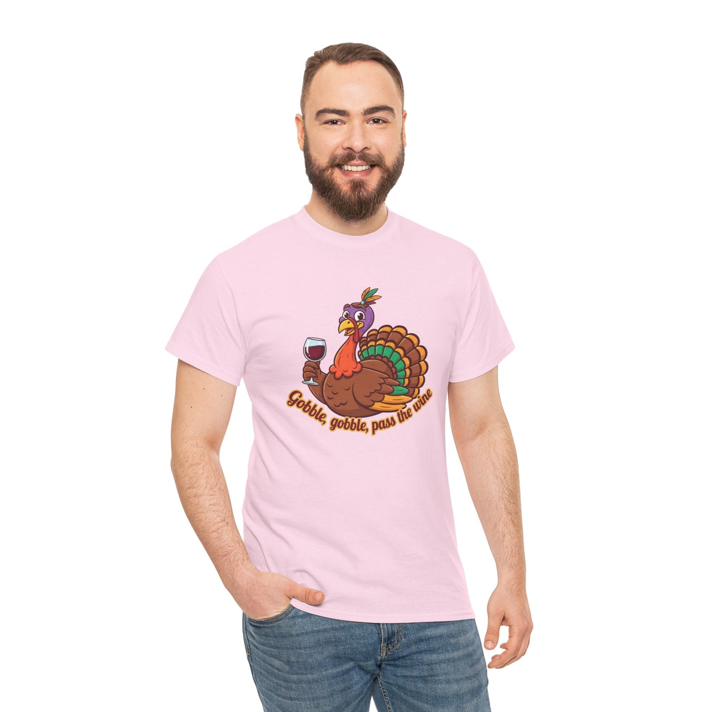 Gobble Gobble Pass the Wine Unisex Cotton Tee | Thanksgiving Shirt, Fall Apparel, Cute Turkey Tee, Holiday Gift, Family Gathering Top