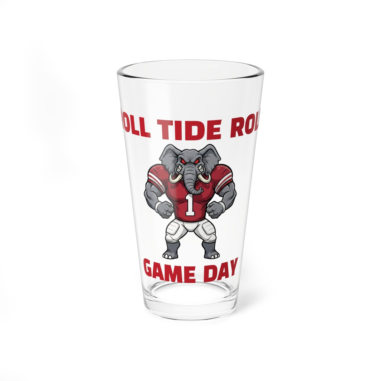 Bama Game Day Elephant Mixing Glass — 16oz "Roll Tide Roll" Football Pint