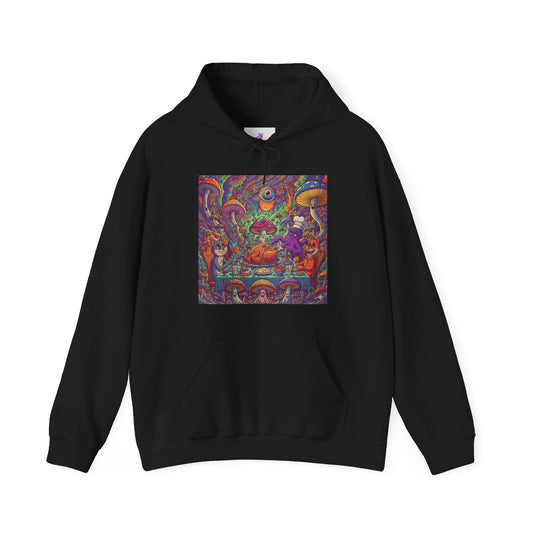 Psychedelic Mushroom Art Hoodie — Colorful Trippy Forest Graphic Sweatshirt