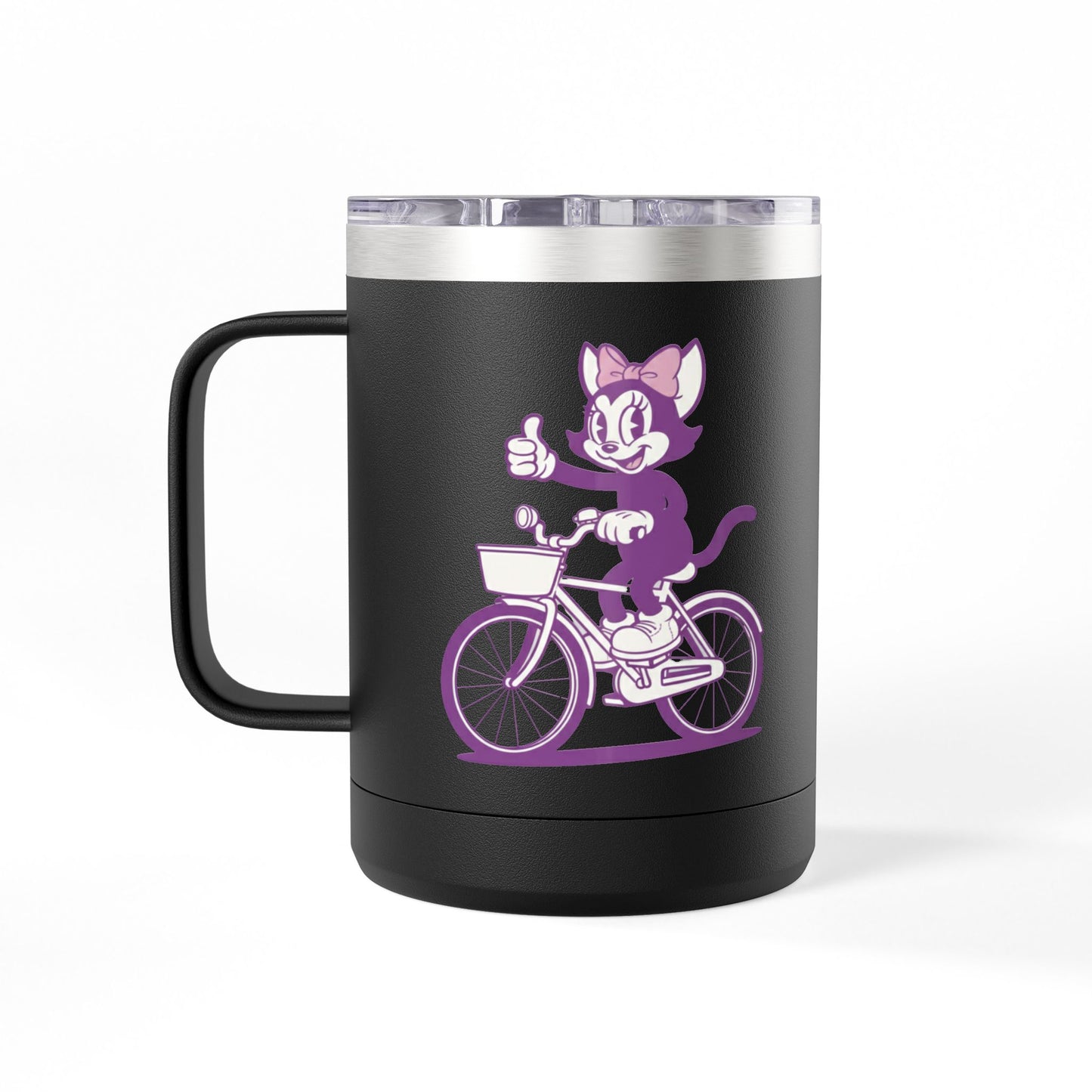 Mrs. Hemp Cat Retro Cat on Bike 15oz Travel Mug Tumbler