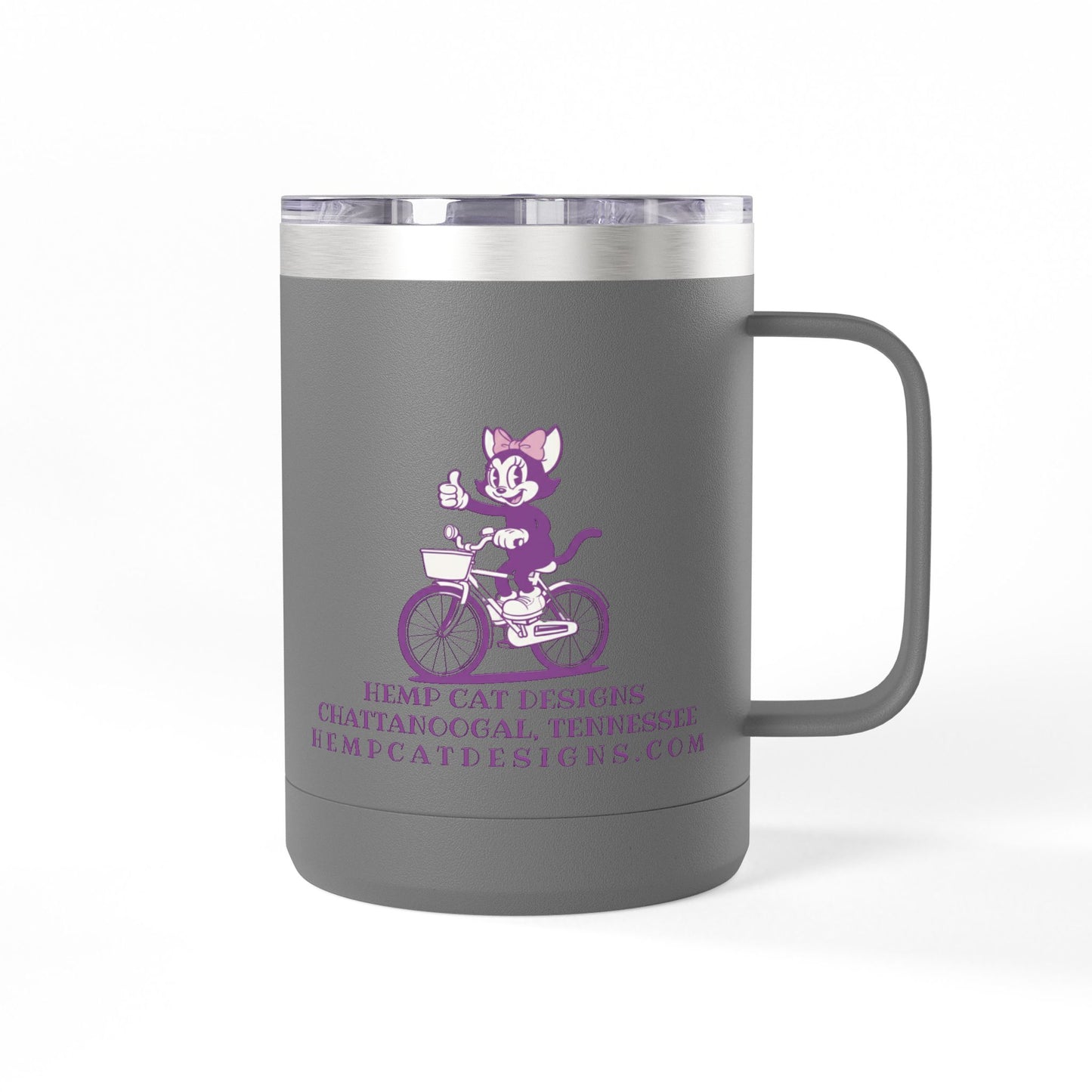 Mrs. Hemp Cat Retro Cat on Bike 15oz Travel Mug Tumbler